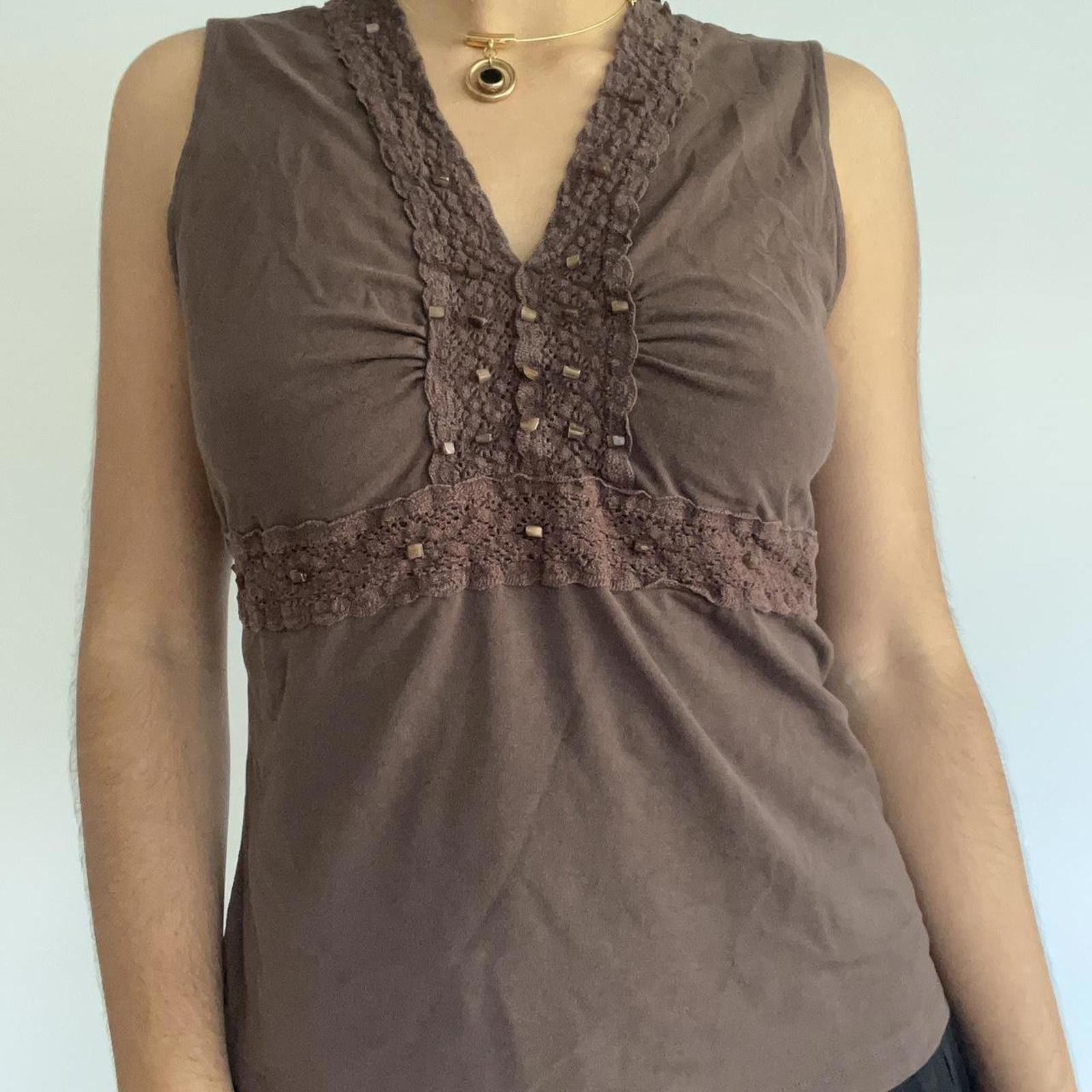 Other Brown beaded lace trim top #y2kfashion Size L / US 10 / IT 46 - 5 Thumbnail