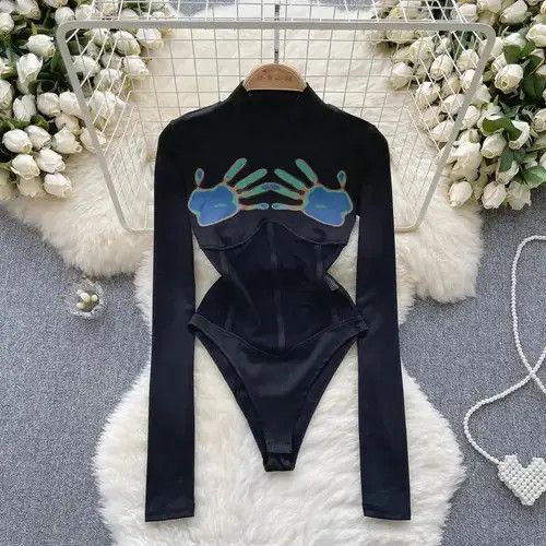 Japanese Brand American Sexy Slim Print Rompers Women Half Size ONE SIZE - 4 Thumbnail