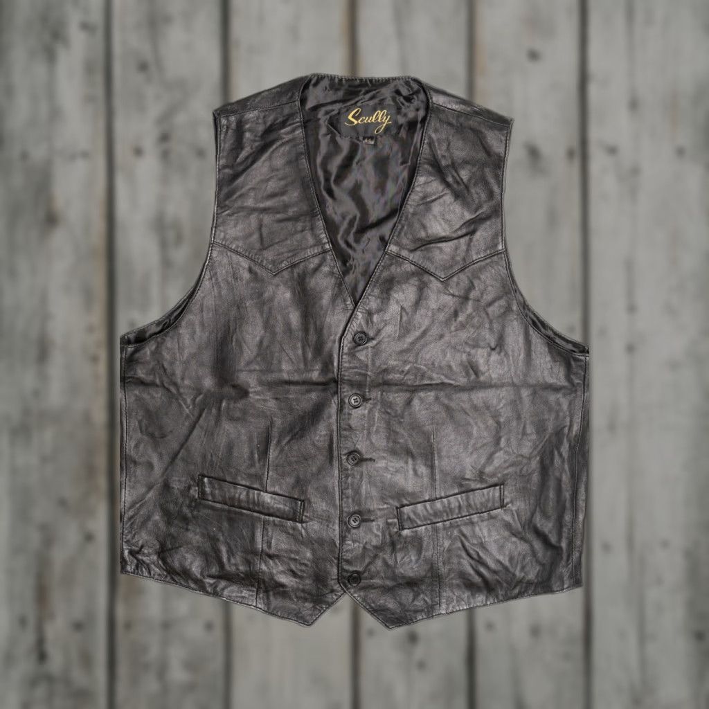 Scully VINTAGE Scully Leather Vest Shirt Black 1990s X-Large Mens Size US XL / EU 56 / 4 - 1 Thumbnail