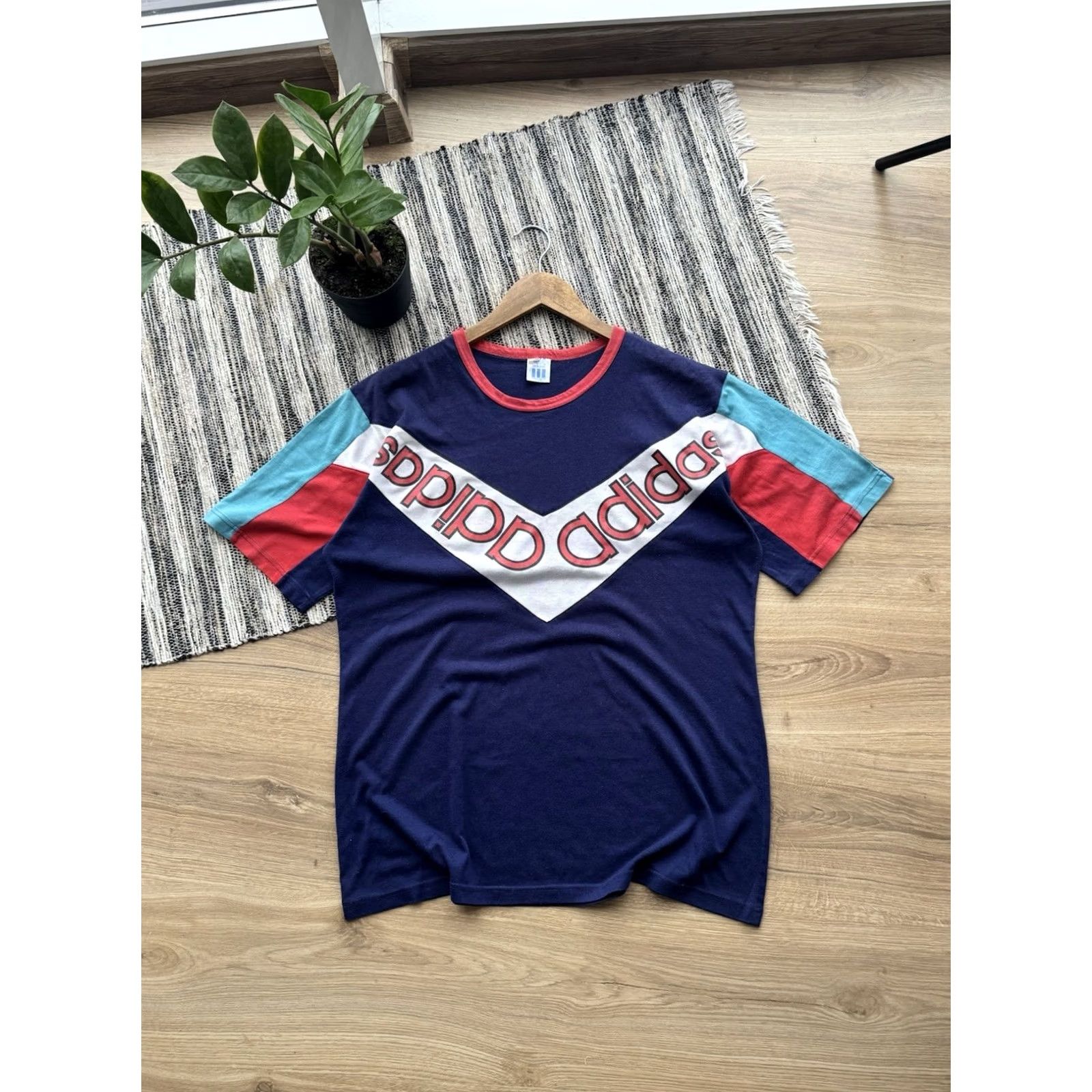 Adidas VINTAGE Adidas Double Logo T Shirt Mens L 80s 90s Blue City Retro Rare Logo USA Japanese Style Size US L / EU 52-54 / 3 - 2 Thumbnail