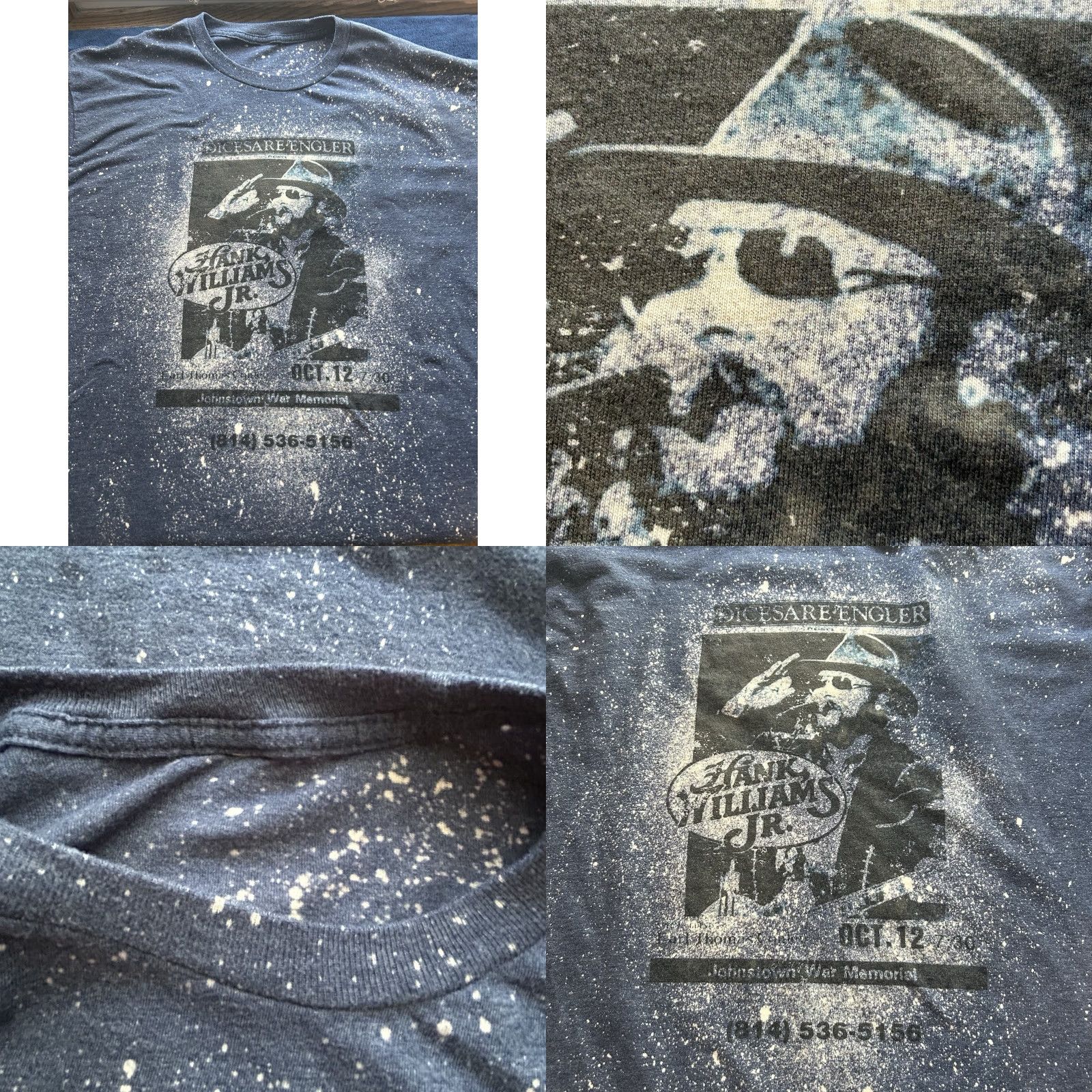 Vintage Hank Williams Jr Promo Concert Shirt Men XL Blue Bleach Tie Dye Short Sleeve Graphic Print Size US XL / EU 56 / 4 - 8 Thumbnail