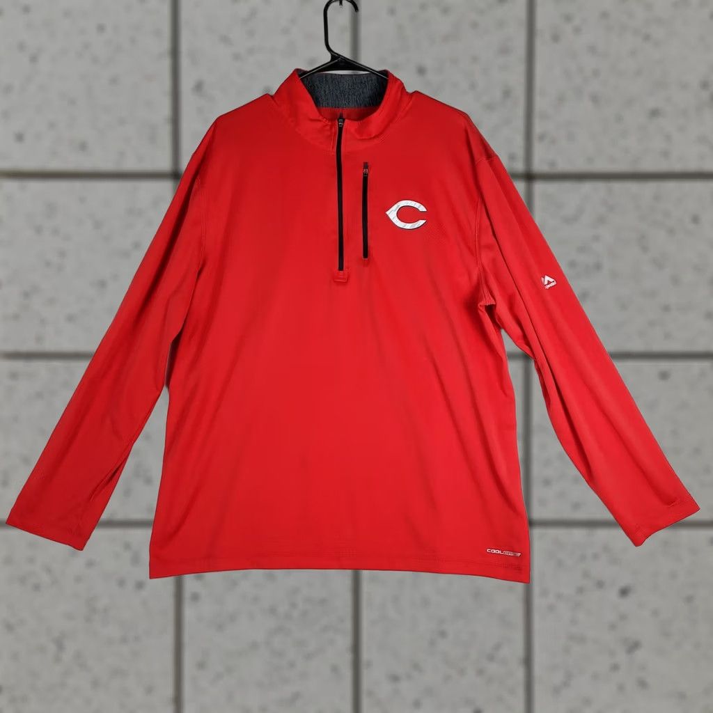 Vintage Majestic Cincinnati Reds XL Cool Base Red Quarter Zip Pullover Shirt Men Long Sleeve Sports Size US XL / EU 56 / 4 - 1 Thumbnail
