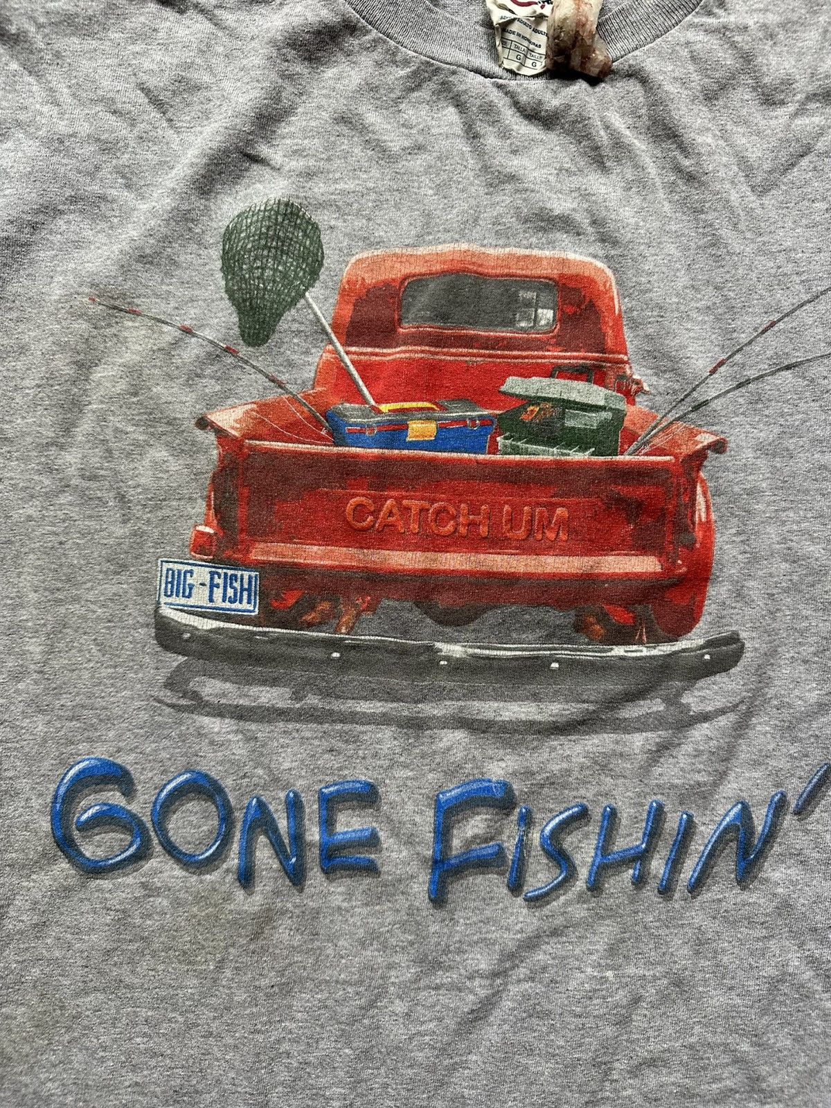 Vintage Gray 'Gone Fishin'' Graphic T-Shirt Size US L / EU 52-54 / 3 - 3 Thumbnail