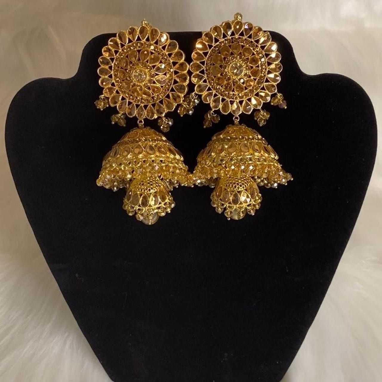 Other Golden long Double Layer Jhumka Earrings Size ONE SIZE - 2 Thumbnail