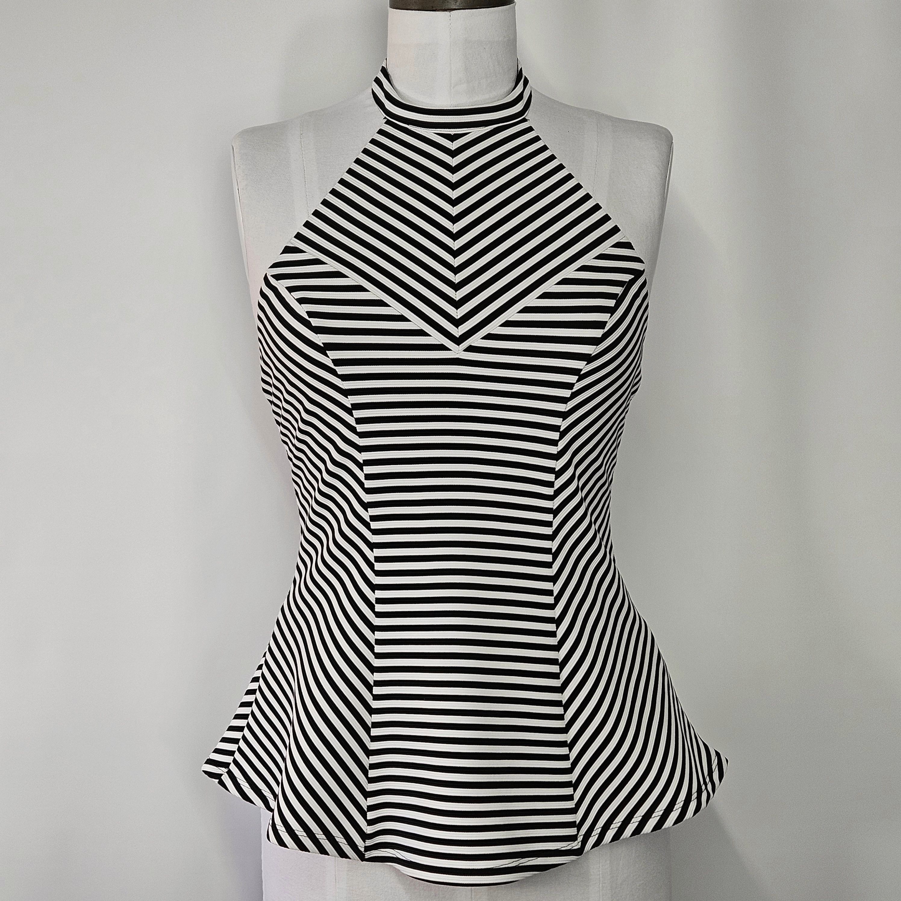 Guess Guess Size S/M Top Halter Peplum Black White Stripe Zipper Size S / US 4 / IT 40 - 1 Thumbnail