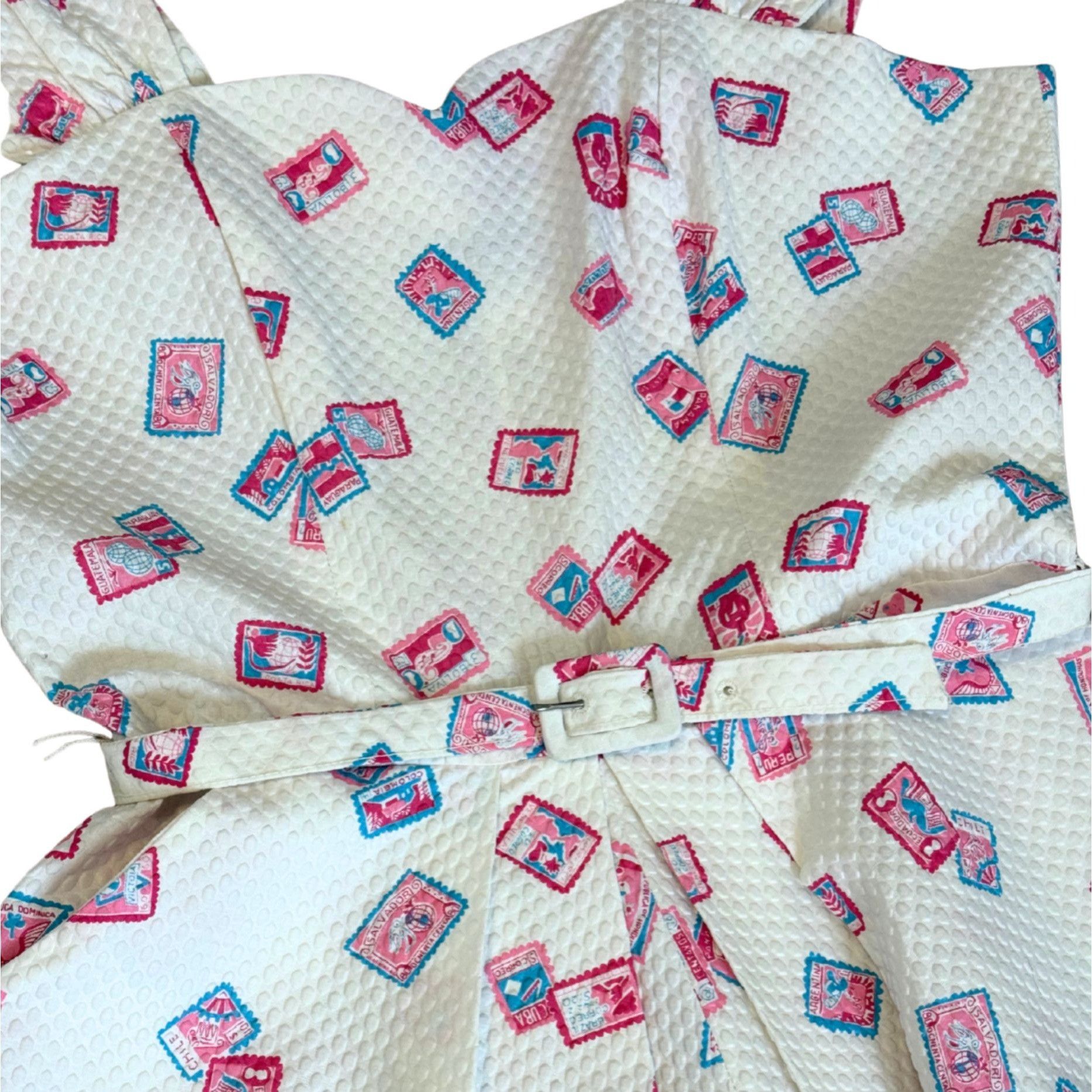 Vintage VINTAGE Shirley Lee Postage Stamp 50s White Textured Dress N Size M / US 6-8 / IT 42-44 - 6 Thumbnail