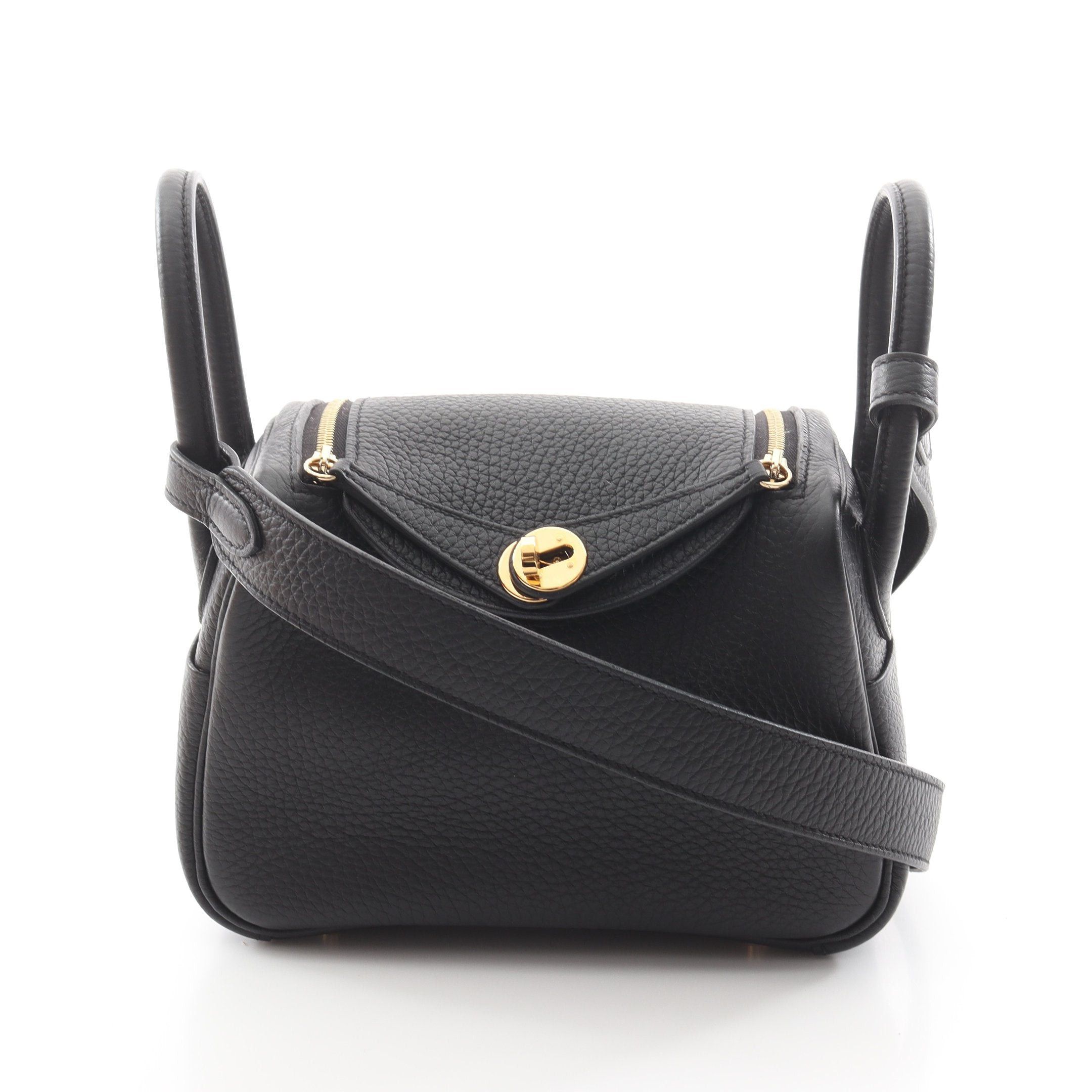 Hermes Hermes Lindy Mini Shoulder Bag Clemence Leather Black Gold Hardware B Stamp Size ONE SIZE - 1 Thumbnail