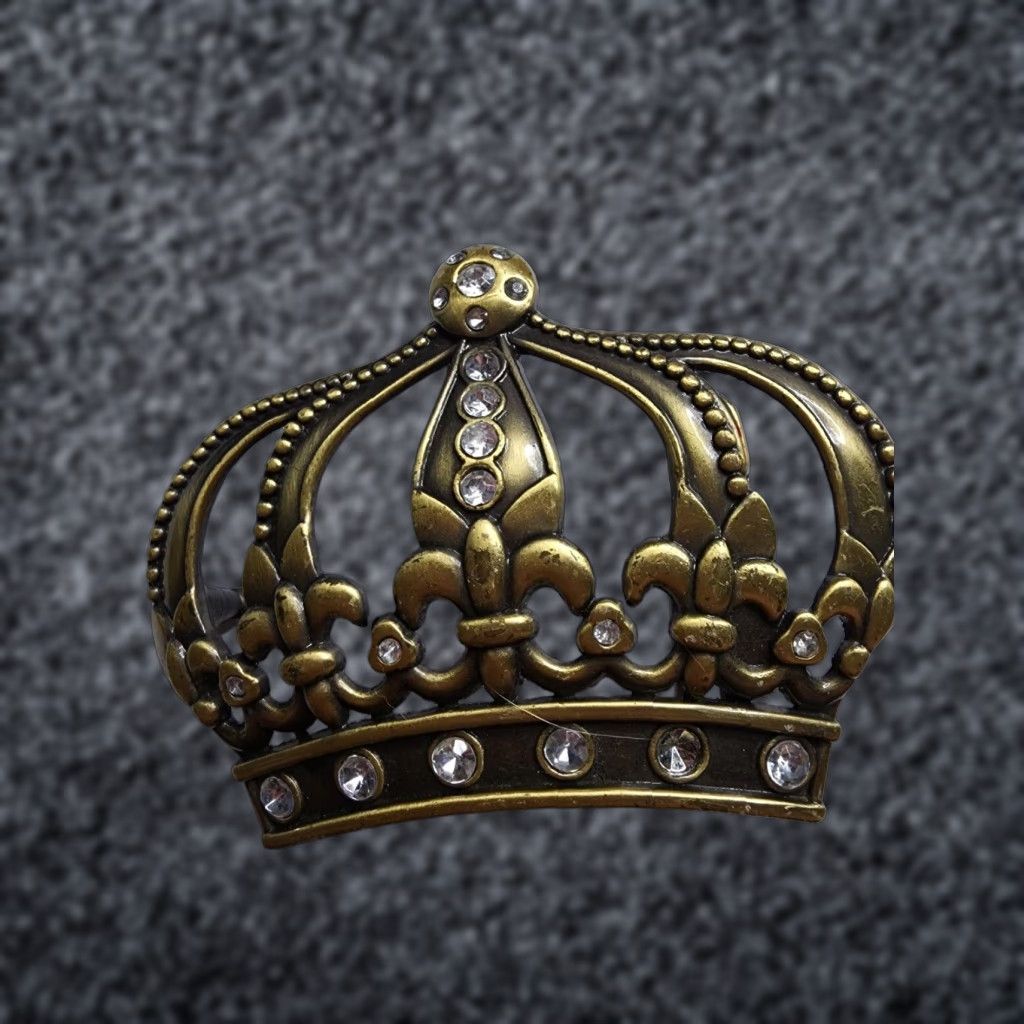 Vintage VINTAGE Bronze Gold Crown Rhinestone Belt Buckle Men Royal 60s Accessories Size ONE SIZE - 1 Thumbnail