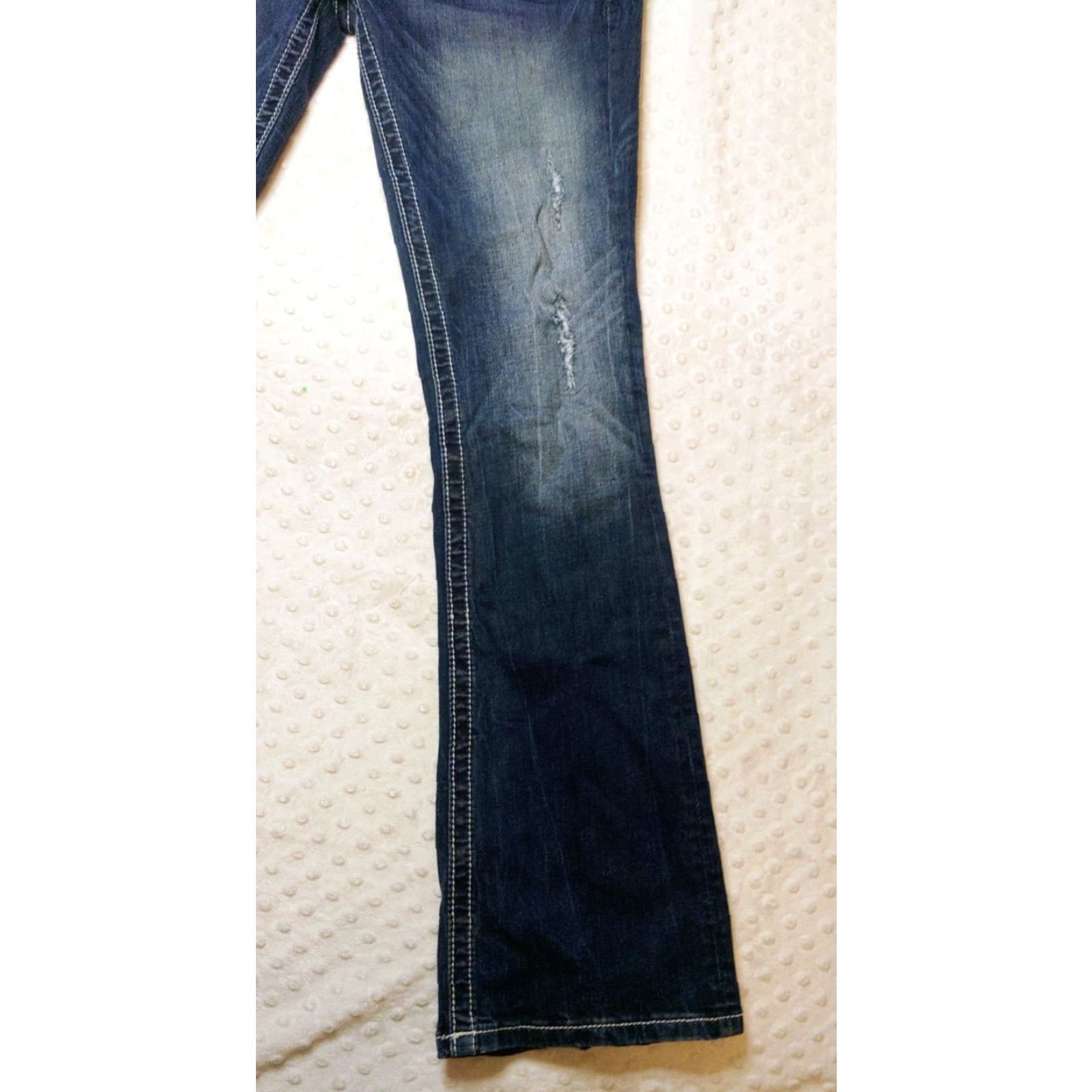 Miss Me VINTAGE Miss Me Jeans Womens 29 Signature Boot Cut Embellished Fleur-de-lis 32x32 Size 29" - 2 Thumbnail