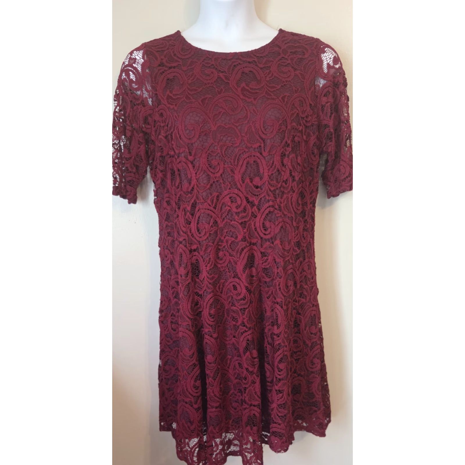Vintage VINTAGE? No. Burgundy Lace Olivia Mathews Lined Cocktail Dress Goth Boho 2X Size XXL / US 16-18 / IT 52-54 - 2 Thumbnail