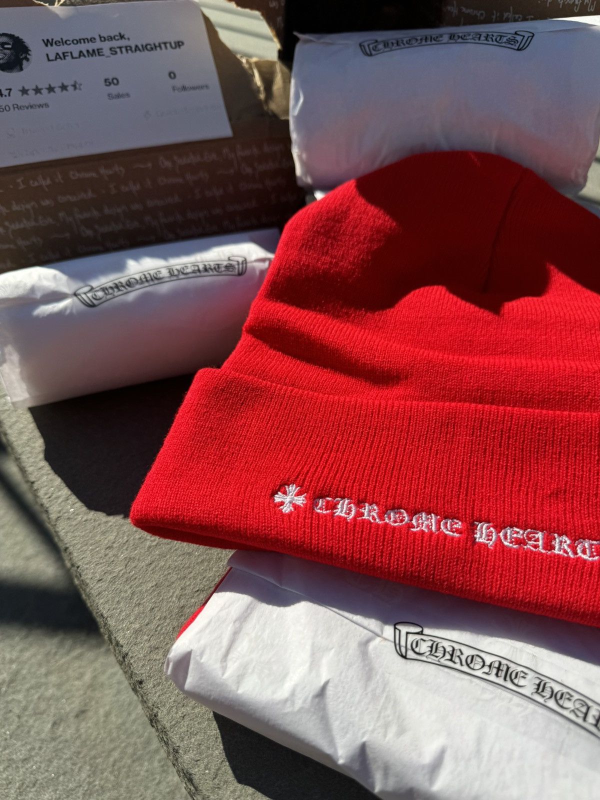 Chrome Hearts Chrome Hearts Red CH Beanie 🔴 Red BN 🔴 Size ONE SIZE - 23 Thumbnail