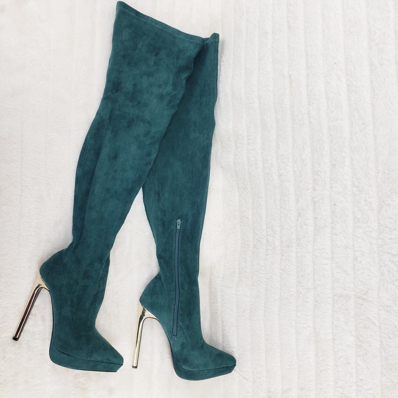 Other Girlz Revenge Faux Stretch Teal Suede High Heel Pointy Toe P Size US 6.5 / IT 36.5 - 3 Thumbnail