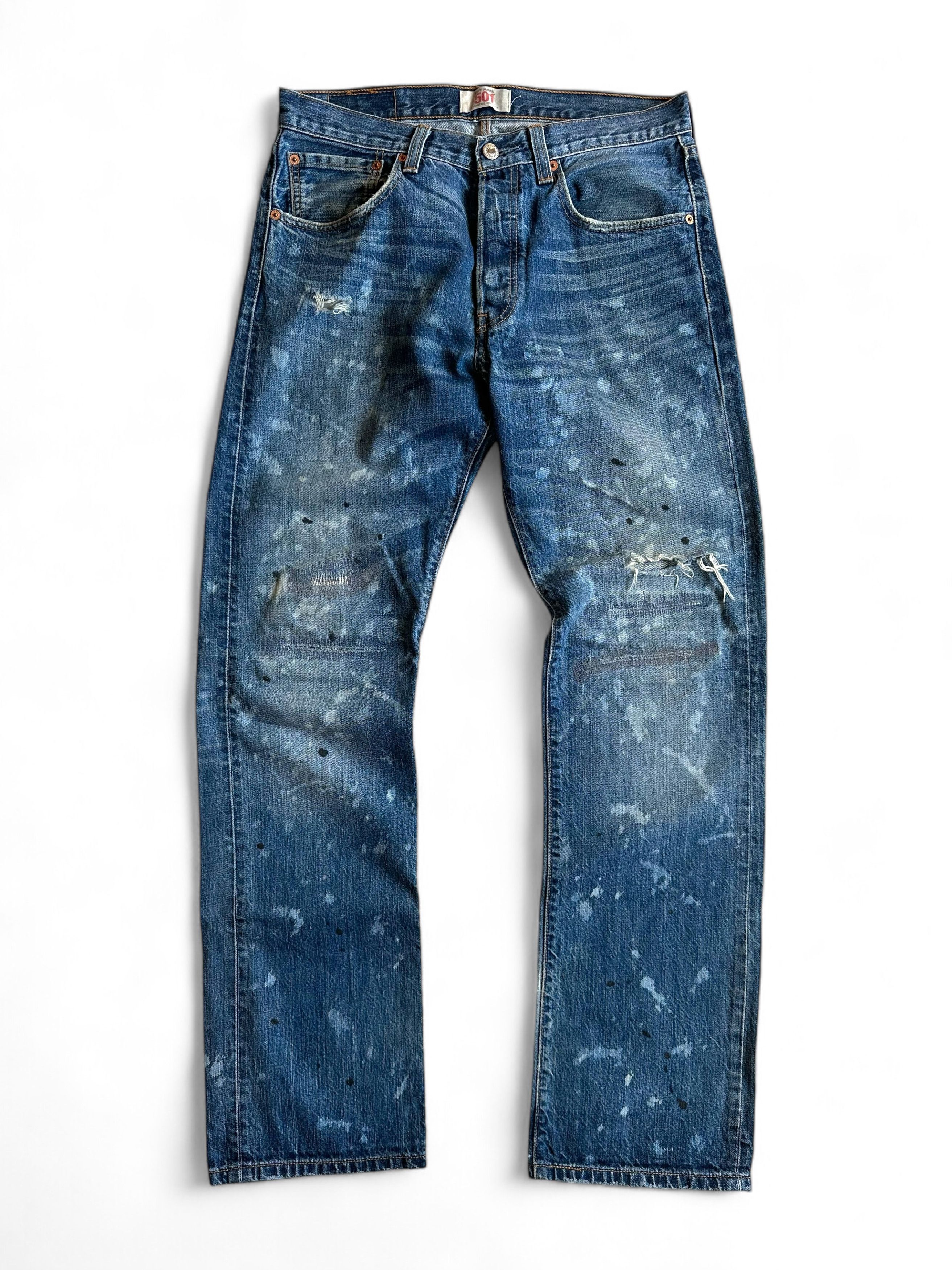 Levi s 501 Blue Denim Distressed Paint Splatter Jeans Bottoms