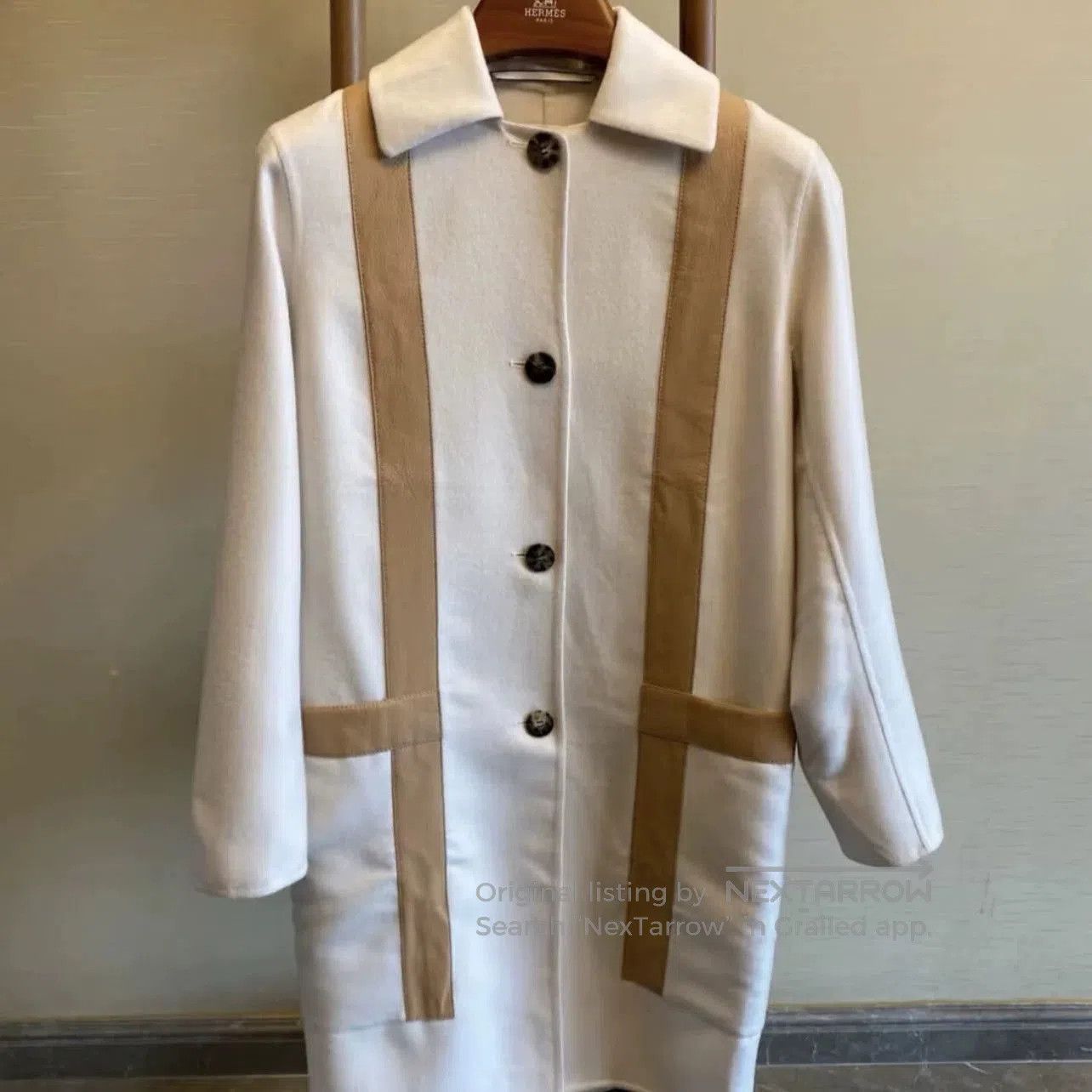 Hermes Hermes Beige Leather Trim Cashmere Coat. Size US XS / EU 42 / 0 - 4 Thumbnail