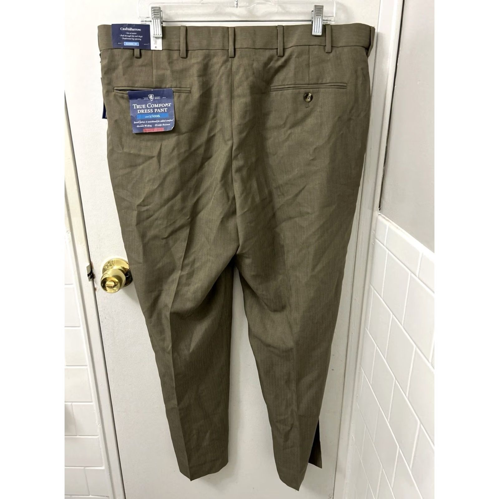 Croft & Barrow VINTAGE: No Croft & Barrow True Comfort Dress Pants Mens 40x30 Olive Brown Herringbone NWT Size US 40 / EU 56 - 2 Thumbnail