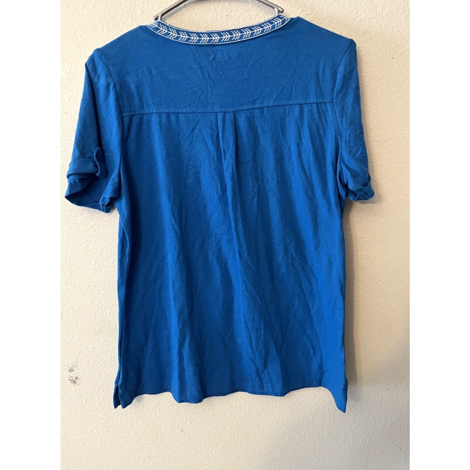 Vintage Laura Scott Womens Size Small Blue T Shirt Cotton Short Sleeve Tee V-Neck Pullover Basic Casual Shirt Womens Size S / US 4 / IT 40 - 3 Thumbnail