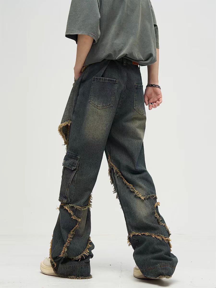 Japanese Brand × Jean Street Raw Edge Pentagram Design Wide Leg Jeans Size US 32 / EU 48 - 4 Thumbnail