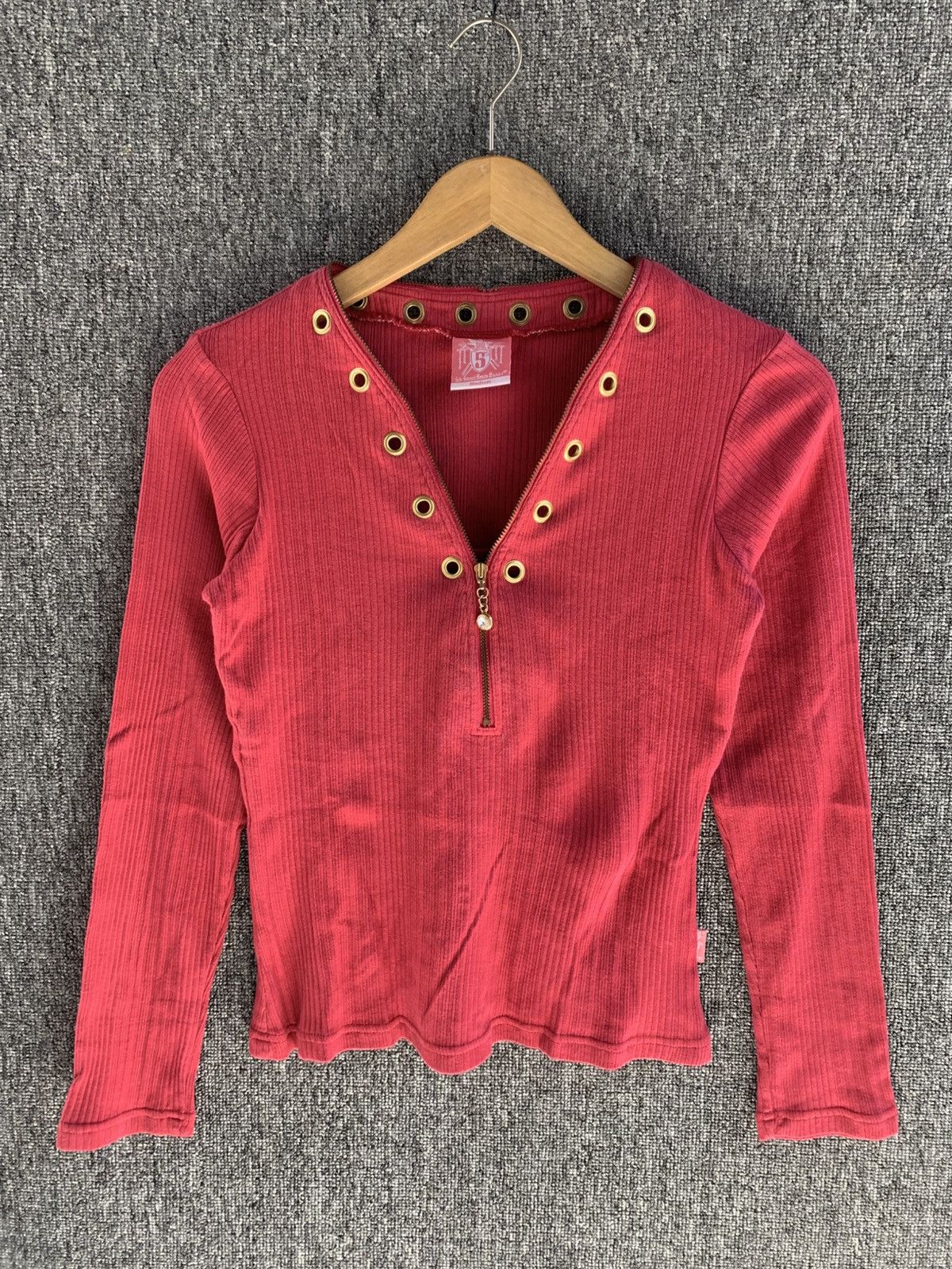 Japanese Brand 5th Street Pink Zip Collar Studded Long Sleeve Size M / US 6-8 / IT 42-44 - 2 Thumbnail