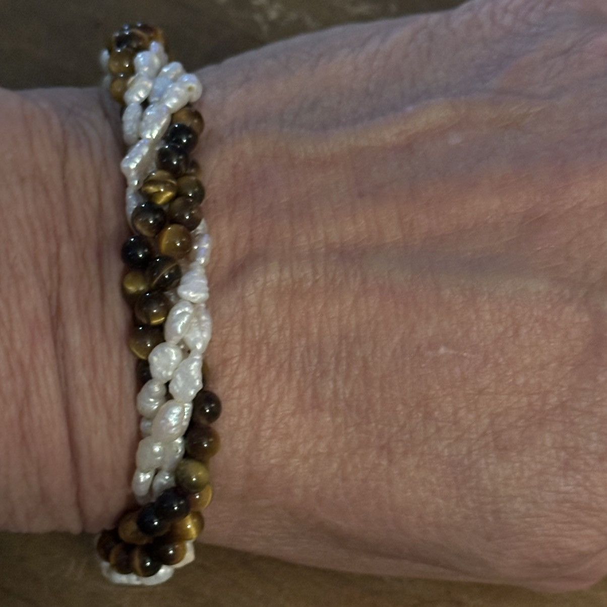 Vintage Vintage freshwater pearl & tigers eye twisted bracelet Size ONE SIZE - 4 Thumbnail
