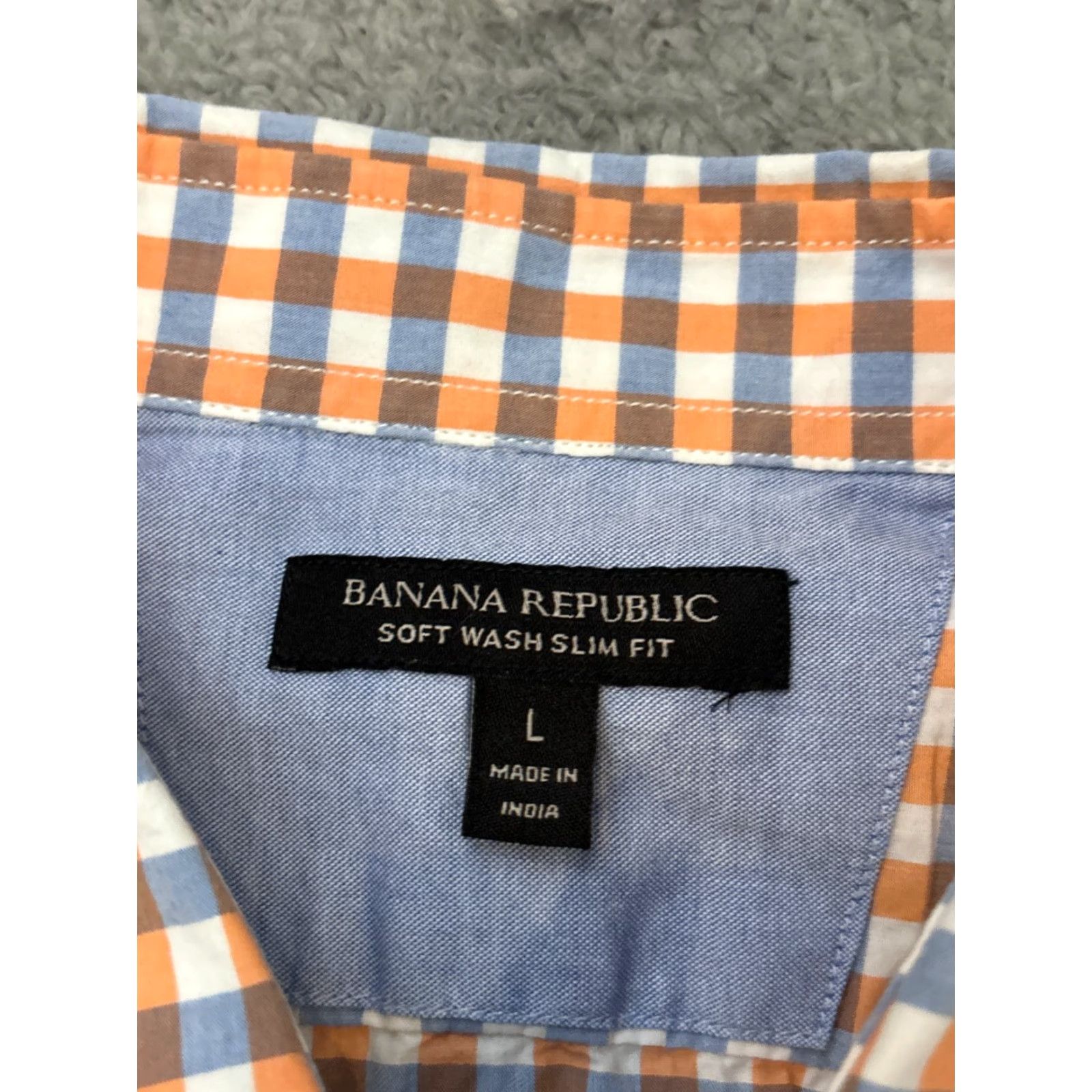 Banana Republic Banana Republic Shirt Mens Large Slim Button-Up Orange Plaid Shirt Size US L / EU 52-54 / 3 - 3 Thumbnail