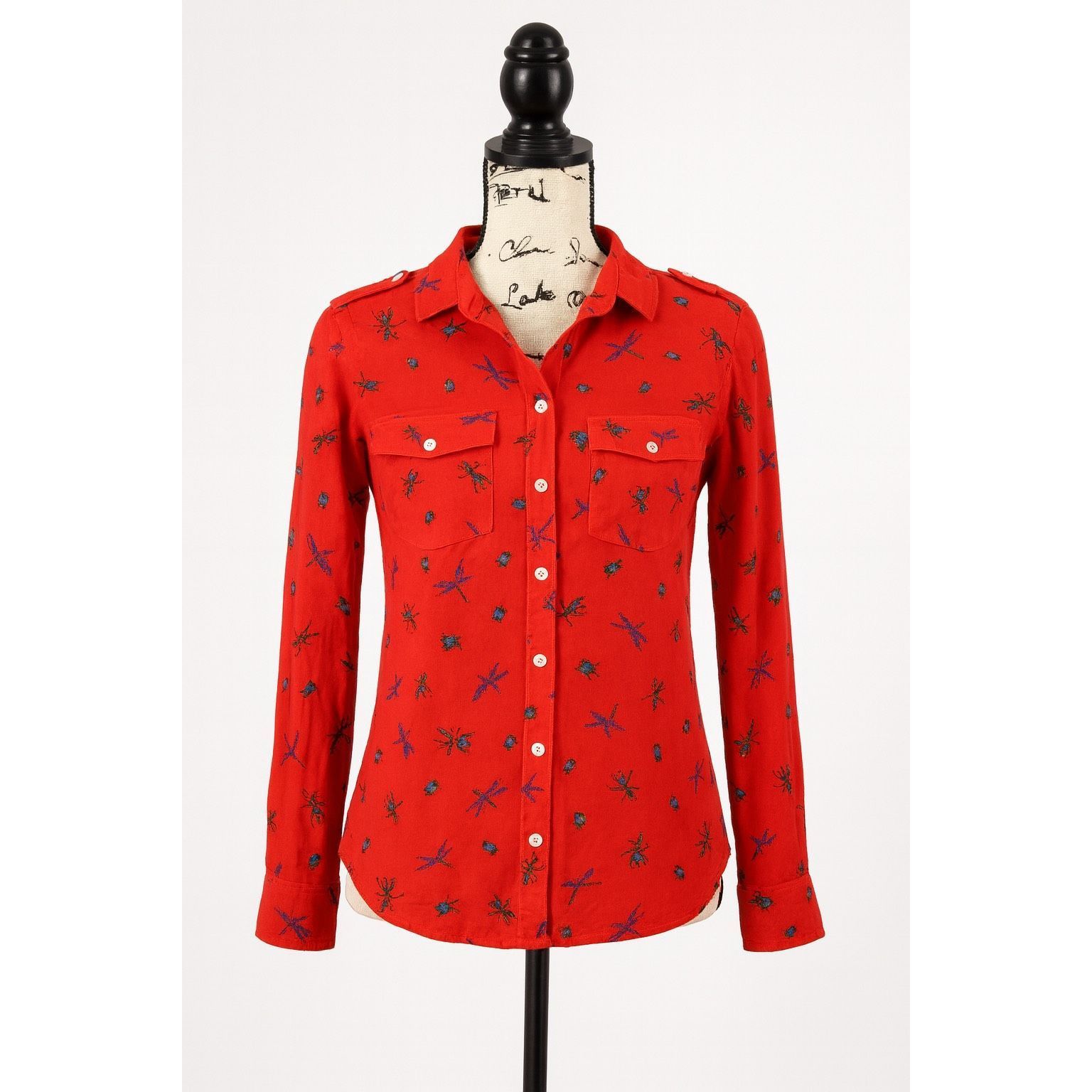 Other 0039 Italy Women’s Orange Button Down Blouse Size M | Insect Size M / US 6-8 / IT 42-44 - 1 Thumbnail