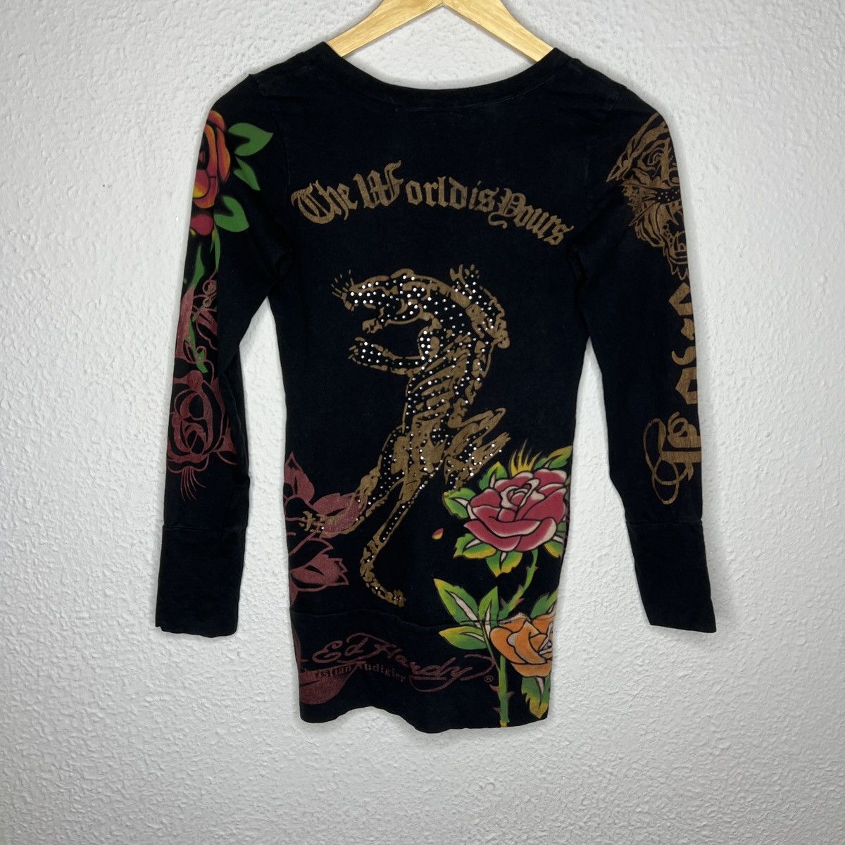 Ed Hardy Ed Hardy Longsleeve Black Crystals Full Print Tiger Rose Y2K Size S / US 4 / IT 40 - 5 Thumbnail