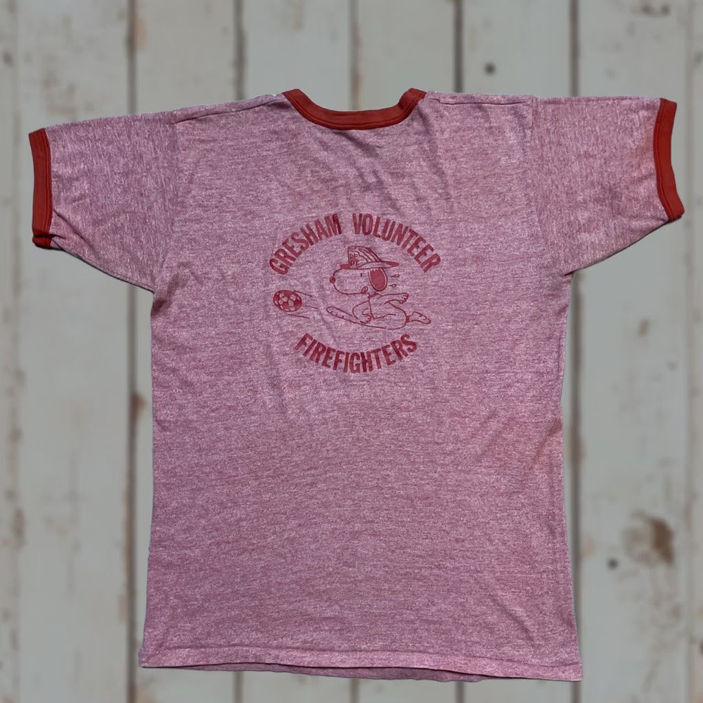 Vintage VINTAGE Russell T-Shirt Adult L Snoopy Fireman Cartoon Orange-Red USA 1970s Cotton Polyester Rayon Size US L / EU 52-54 / 3 - 1 Thumbnail