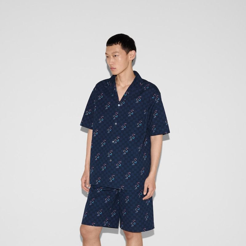 Gucci o1loc1c0226 794907 Printed Cotton Ripstop Shirt in Blue Size US S / EU 44-46 / 1 - 3 Thumbnail