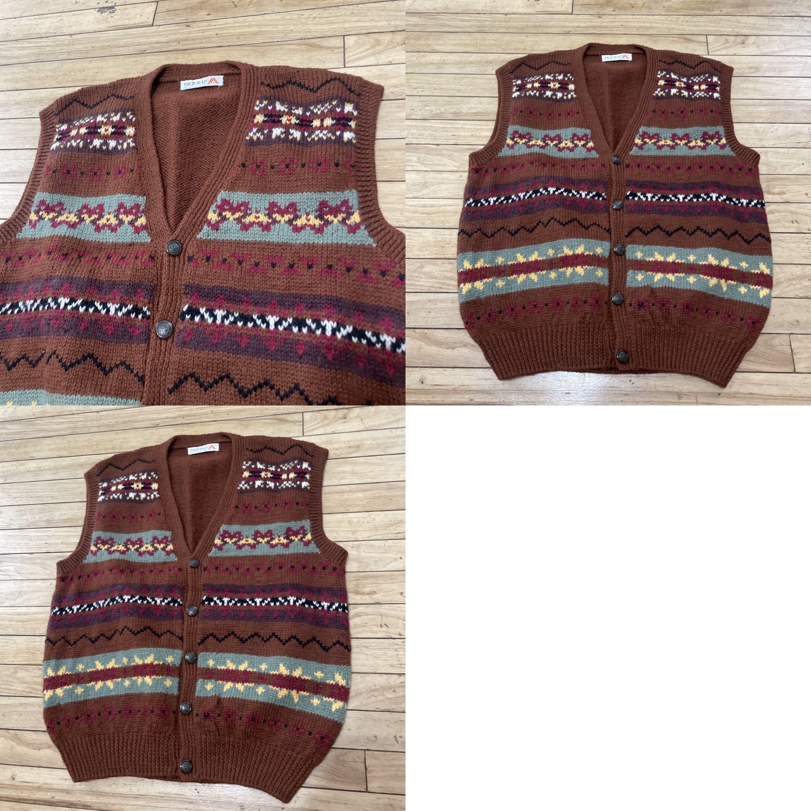 Vintage Manny Aztec Print Knit Vest Men M Brown Green Red Preppy Western Cardigan 42" Size US M / EU 48-50 / 2 - 9 Thumbnail