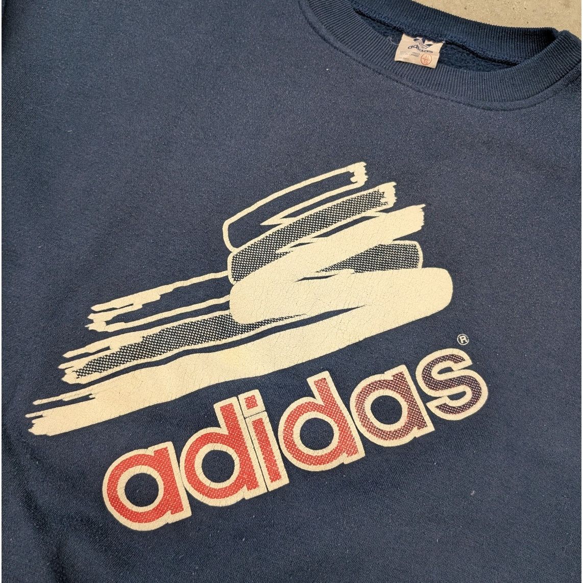 Adidas × Vintage Vintage 80s Adidas script navy blue crewneck sweater Size US L / EU 52-54 / 3 - 3 Thumbnail