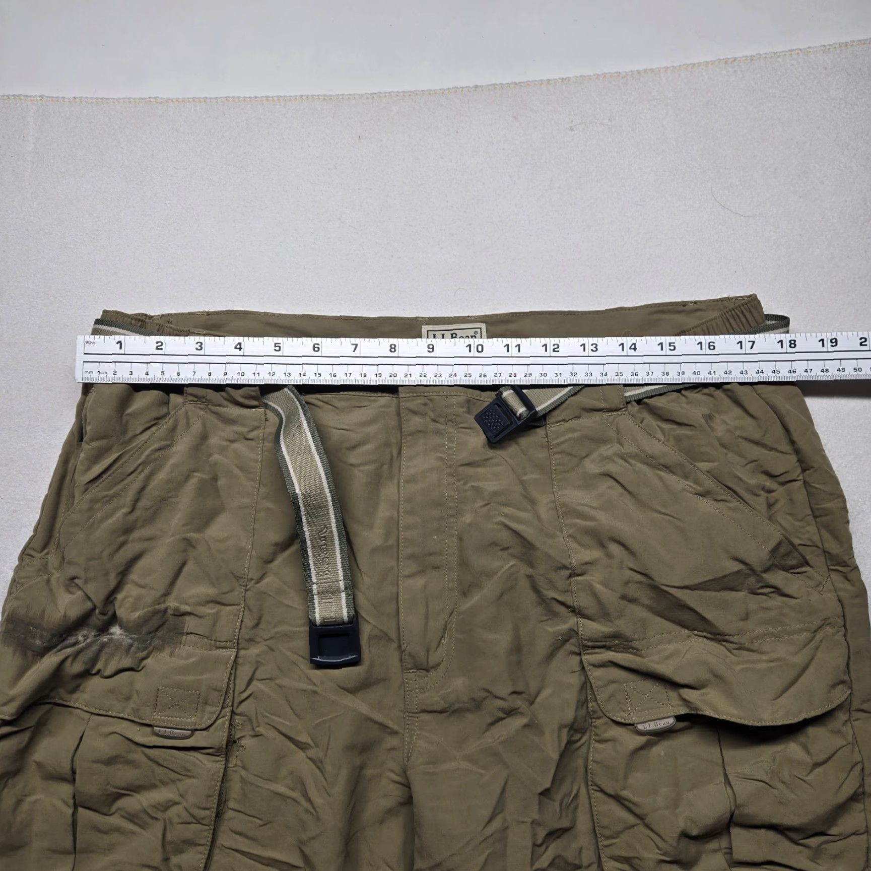 Vintage L.L. Bean Nylon Beige Khaki Belted Pants Cargo Pocket Size US 33 - 5 Thumbnail