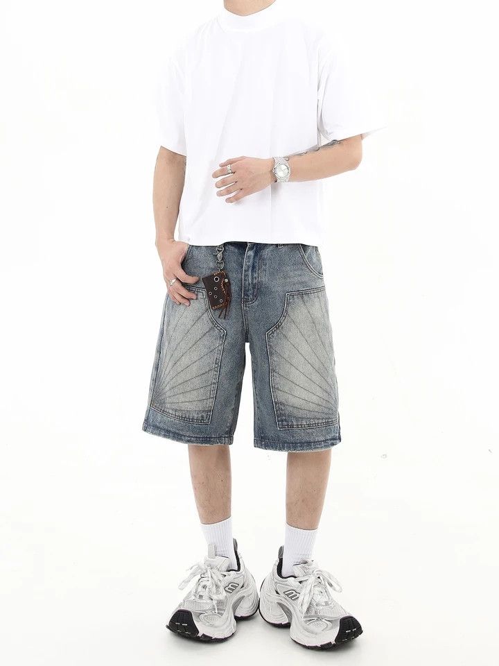 Japanese Brand × Vintage Washed Distressed Embroidered Short Denim Size US 30 / EU 46 - 1 Thumbnail