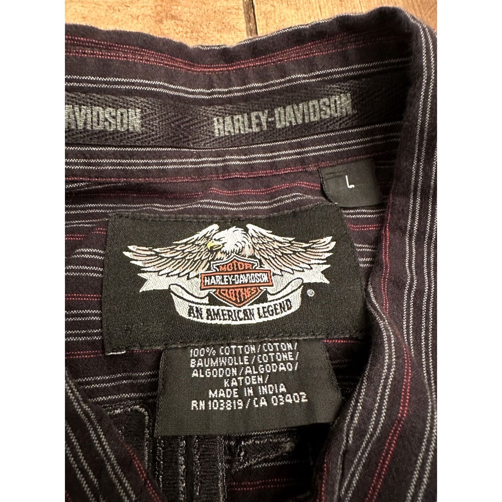 Harley Davidson Harley-Davidson Shirt Striped Short Sleeve Button-Up Embroidered L Mens Black Blocked by Harley-Davidson Theme: Motorcycle Size US L / EU 52-54 / 3 - 4 Thumbnail