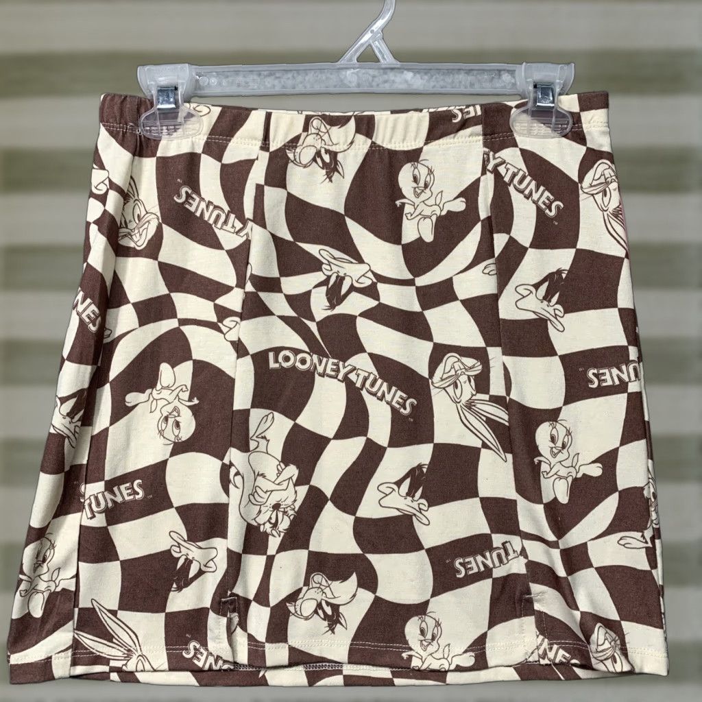 Vintage Looney Tunes Mini Skirt Skirt S Brown Cream Bugs Daffy Sylvester Tweety Taz NWT Menus: Women Size 28" / US 6 / IT 42 - 1 Thumbnail