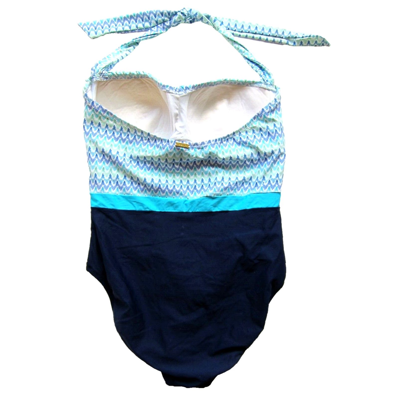 Vintage Helen Jon Blue White Slimming Halter One Piece Swimsuit Women Large Shirt Women L Blue Slimming Halter One Piece Swimsuit 80s? Size ONE SIZE - 2 Thumbnail