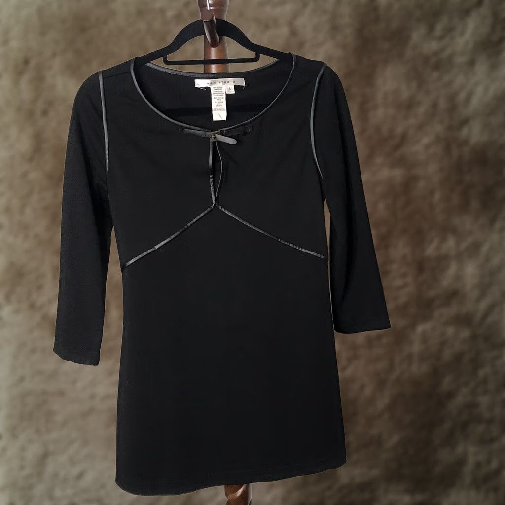 Vintage Max Studio Women's S Black Leather Look Accents Slimming Dress Tunic NWOT