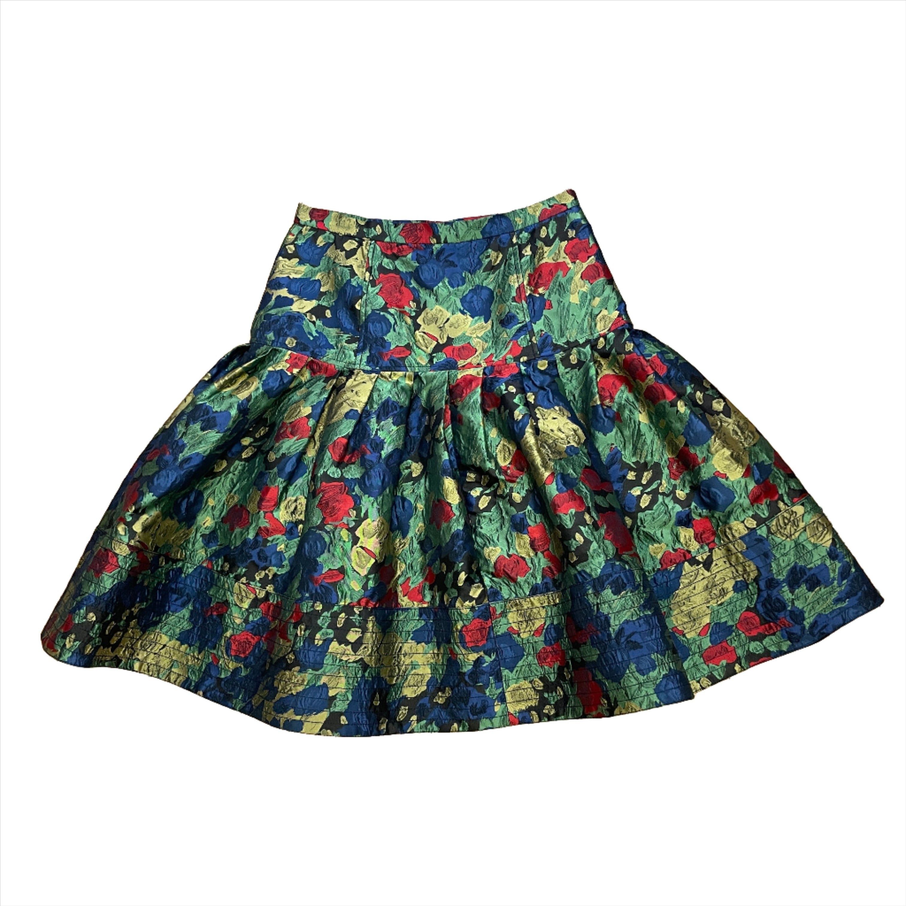 Oscar De La Renta Oscar De La Renta Fall '08 Vintage Designer Floral Silk Jacquard Skirt Made In USA Size 29" Size 24" / US 00 / IT 34 - 1 Thumbnail