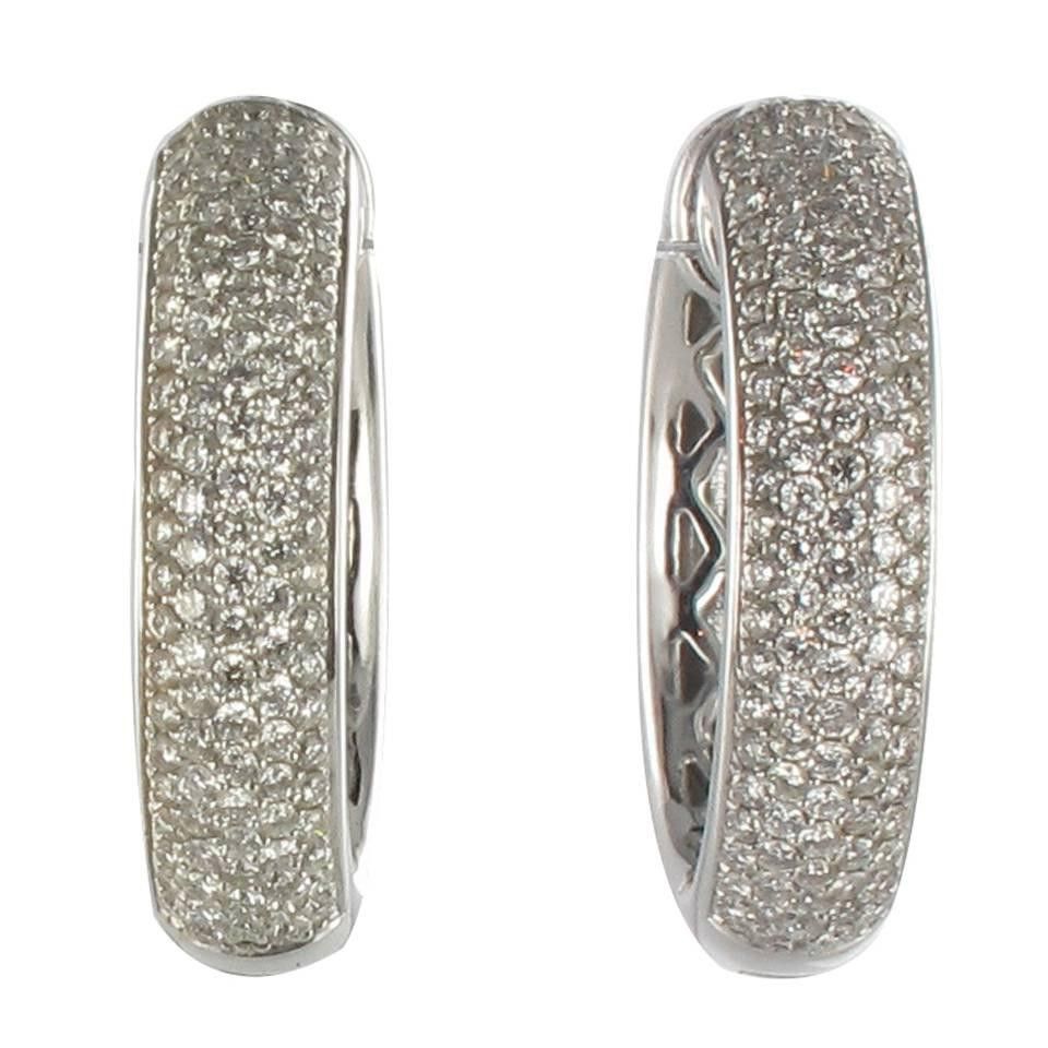 image of Vintage New Diamond Gold Hoop Earrings, Women's
