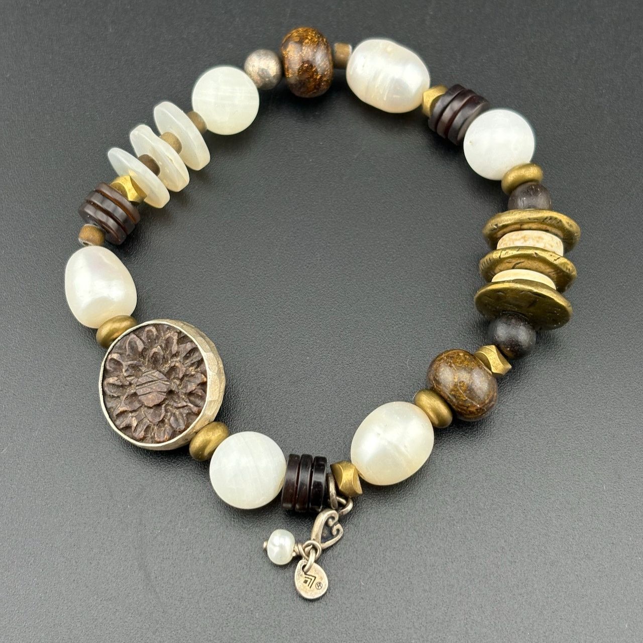 Other Silpada Sterling Silver Pearl Bronzite Stretch Bracelet Size ONE SIZE - 8 Thumbnail
