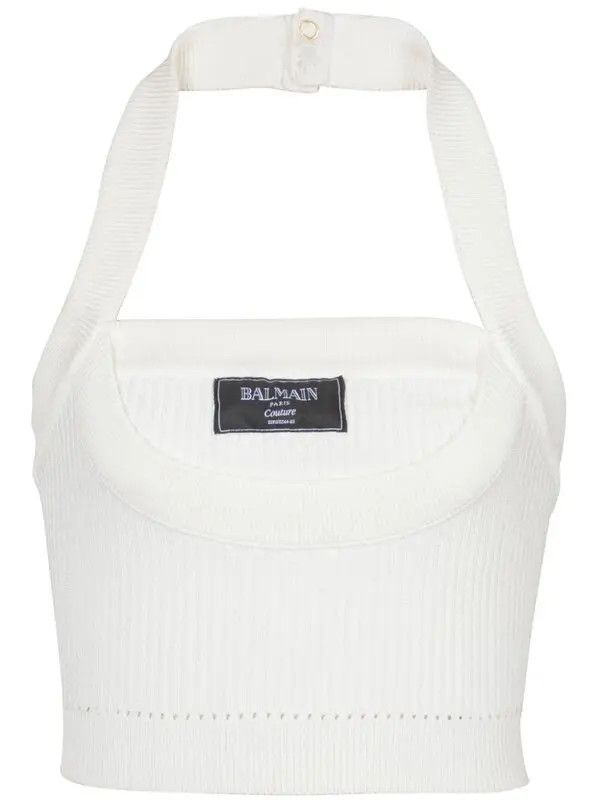 o1s1wg111225 Ribbed Halterneck Top in White