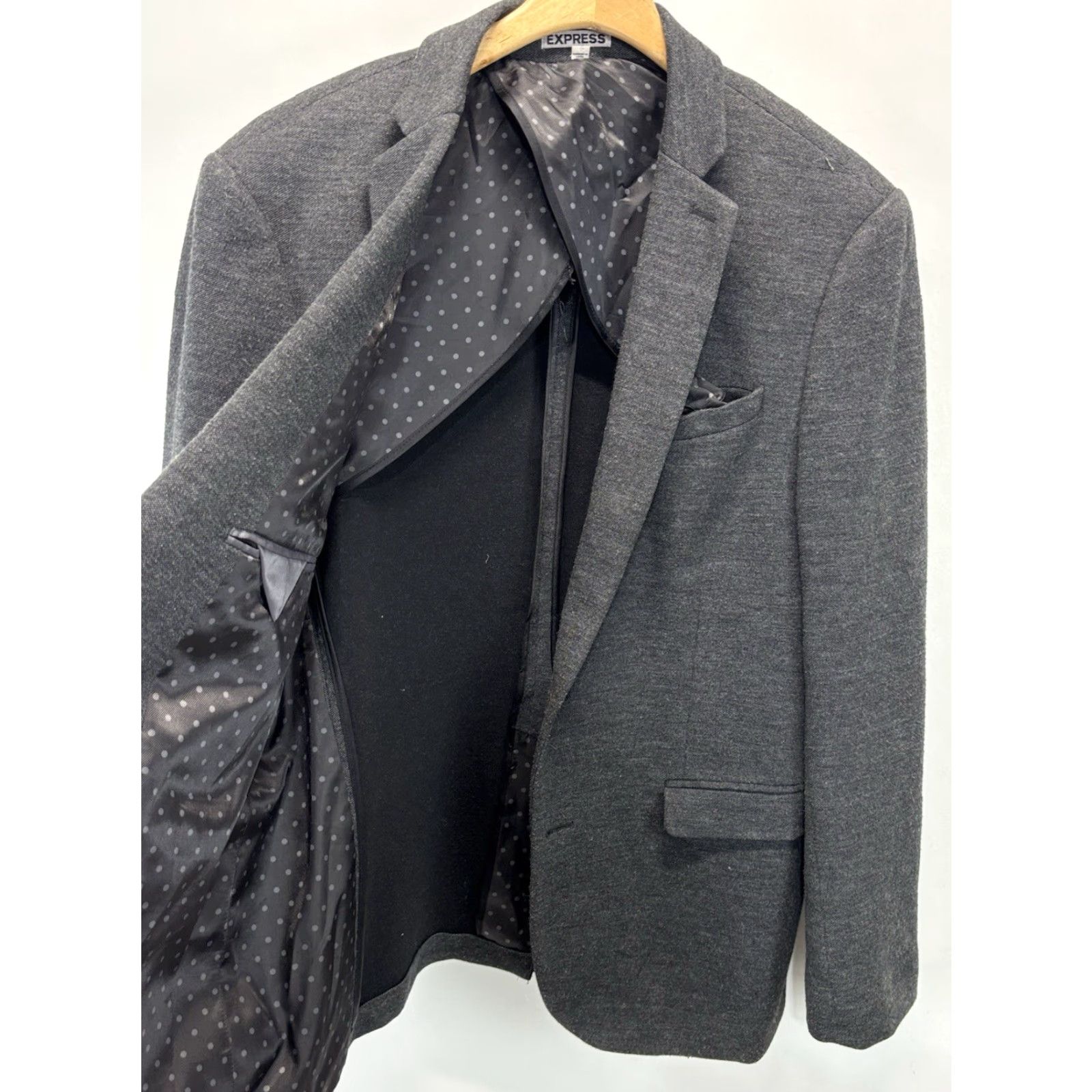 Express Express Blazer Jacket 42R Mens Slim Grey Cotton Blend Two-Button Blazer Sport Coat Shirt? Size 42R - 4 Thumbnail