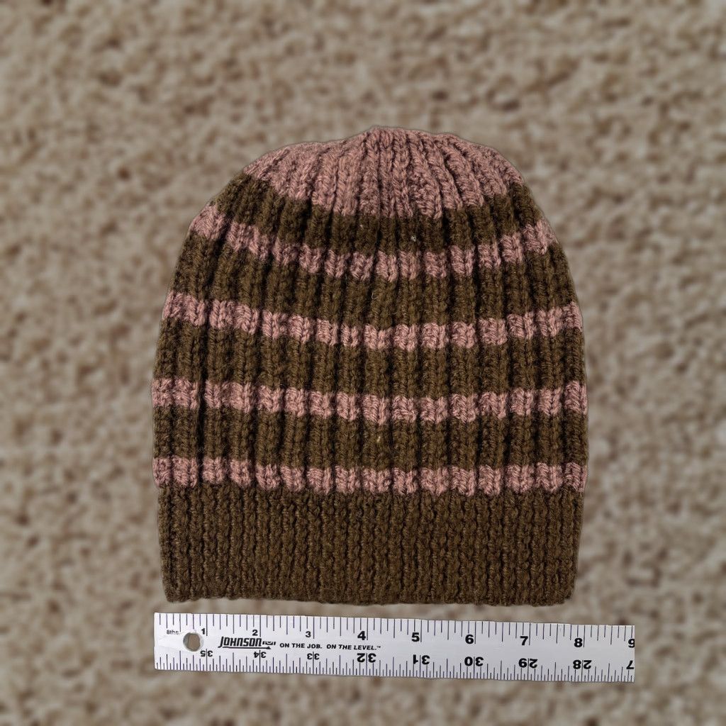 Vintage Beanie Toque Womens One Size Brown Pink Knit Stripe Acrylic Blend Winter Ski Size ONE SIZE - 1 Thumbnail