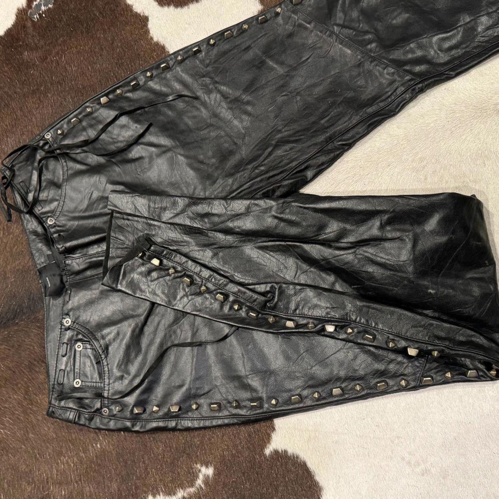Harley Davidson 🖤 Vintage Rare Heavy Studded Harley-Davidson Leather Pants Size US 30 / EU 46 - 3 Thumbnail