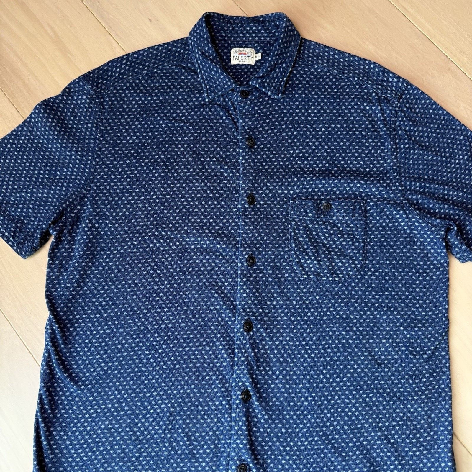 Faherty Faherty Breeze Shirt M Blue Cotton Short Sleeve Button Up Size US M / EU 48-50 / 2 - 4 Thumbnail