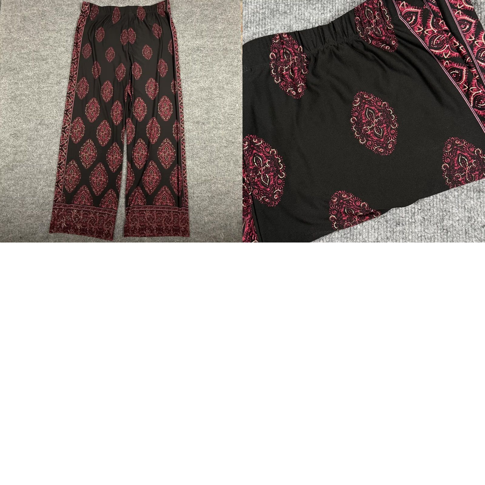 Vintage Susan Graver Pants Womens XL Black Red Paisley Stretch Pull On Boho Festival Size 36" / US 14 / IT 50 - 8 Thumbnail