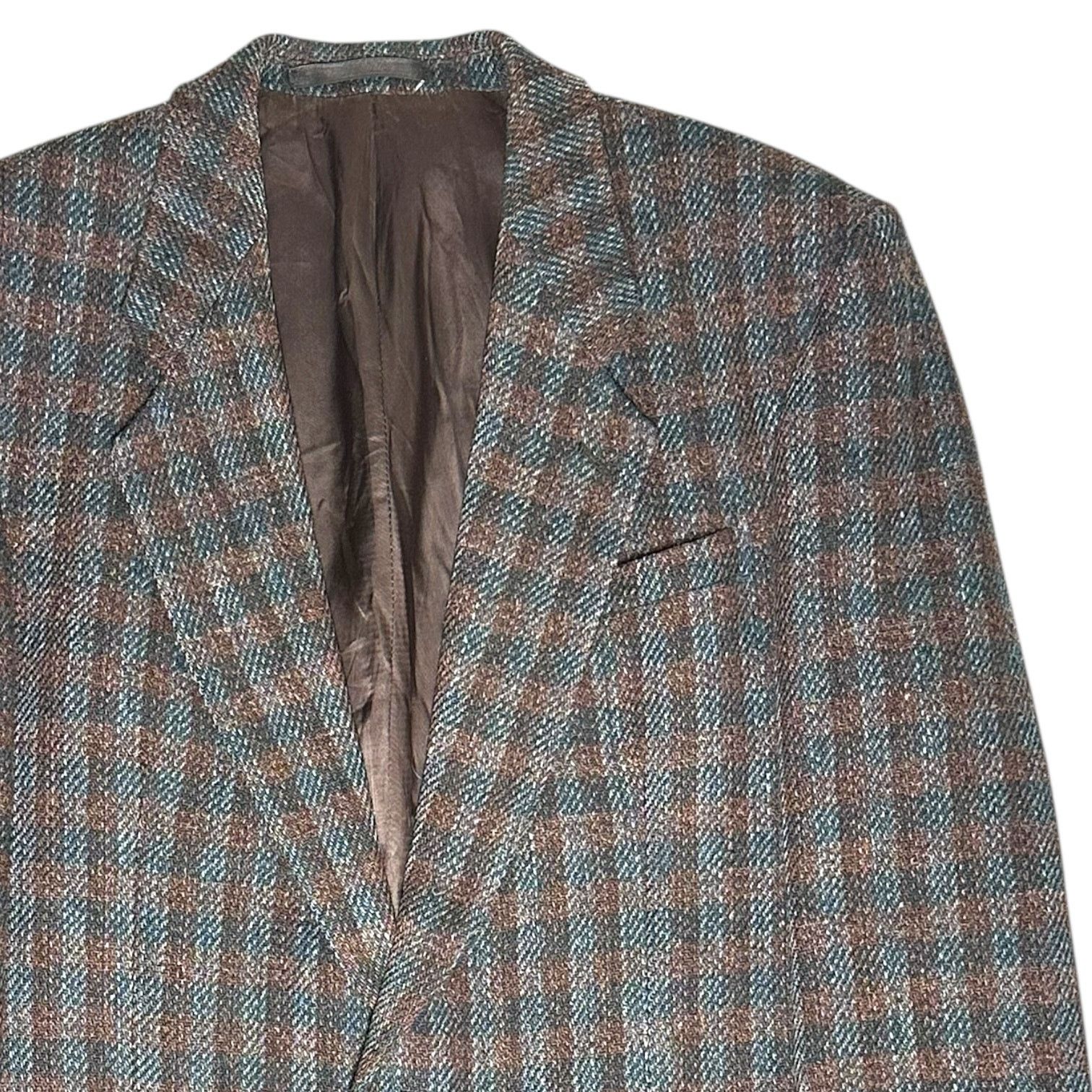 Harris Tweed Harris Tweed Men's 46R Brown Blue Plaid Sport Coat Blazer Size 46R - 4 Thumbnail