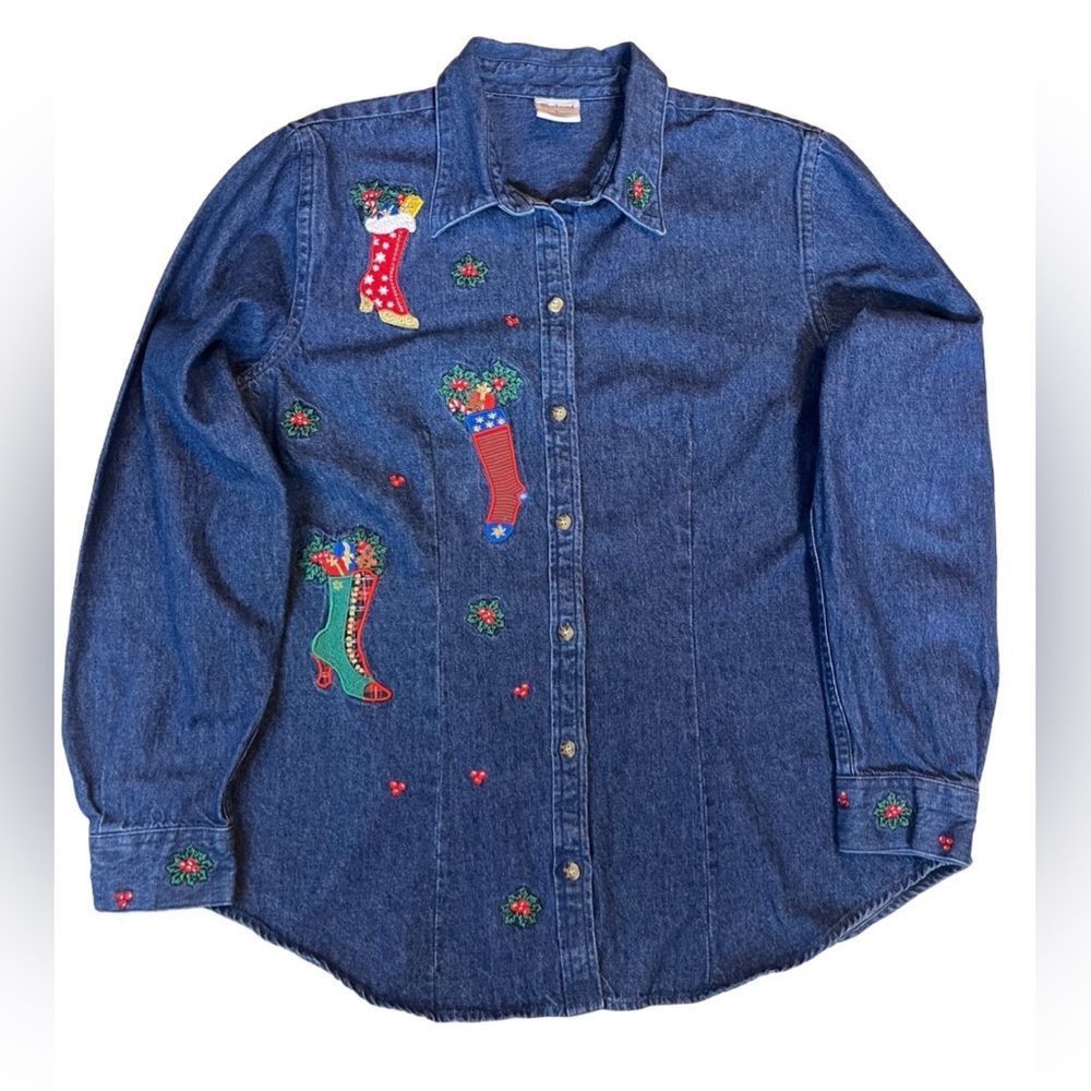 Vintage Vintage Westbound denim Christmas embroidered LG long sleeve Size L / US 10 / IT 46 - 4 Thumbnail
