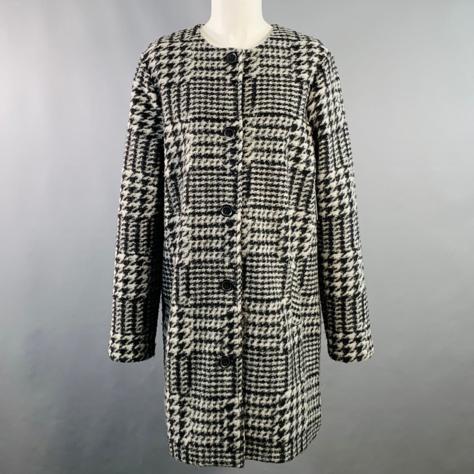 Nanette Lepore Size M Grey Black Wool Blend Houndstooth Collarless Coat Size M / US 6-8 / IT 42-44 - 1 Thumbnail
