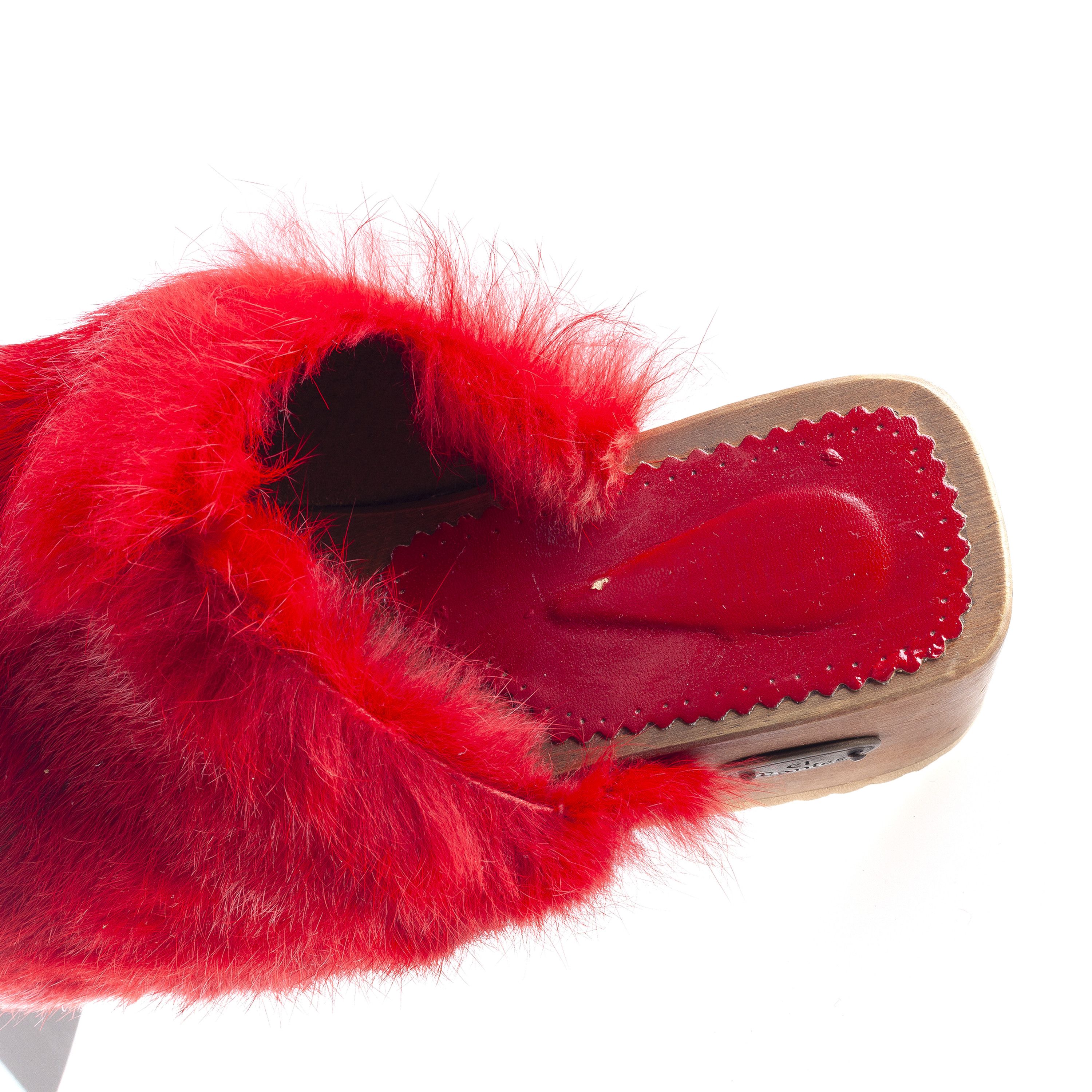 Vintage Vintage El Dantes Red Fur Platform Sandals (37 EU) Size US 6 / IT 36 - 7 Thumbnail