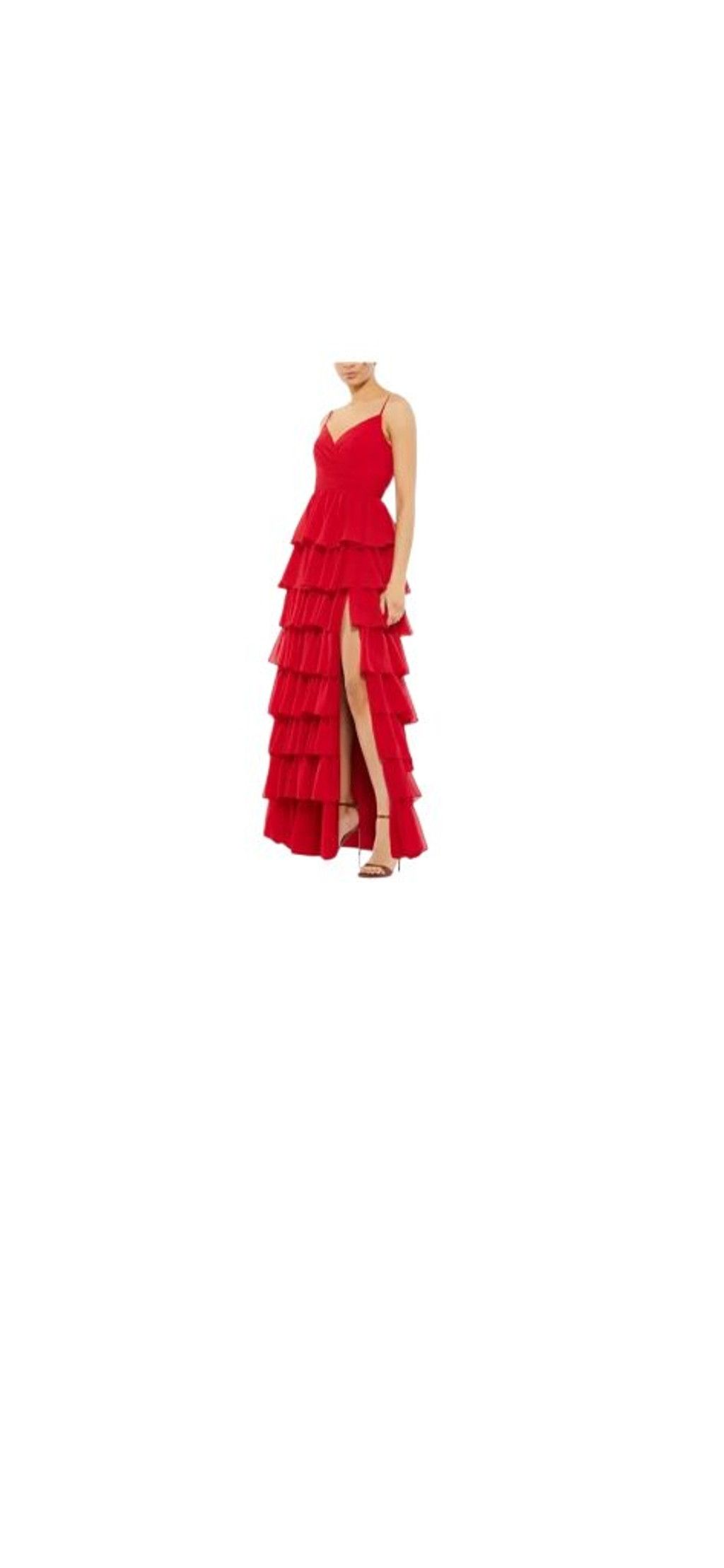 Mac Duggal IEENA for MAC DUGGAL Red Tiered Ruffle Maxi Dress Size 10 Size L / US 10 / IT 46 - 2 Thumbnail